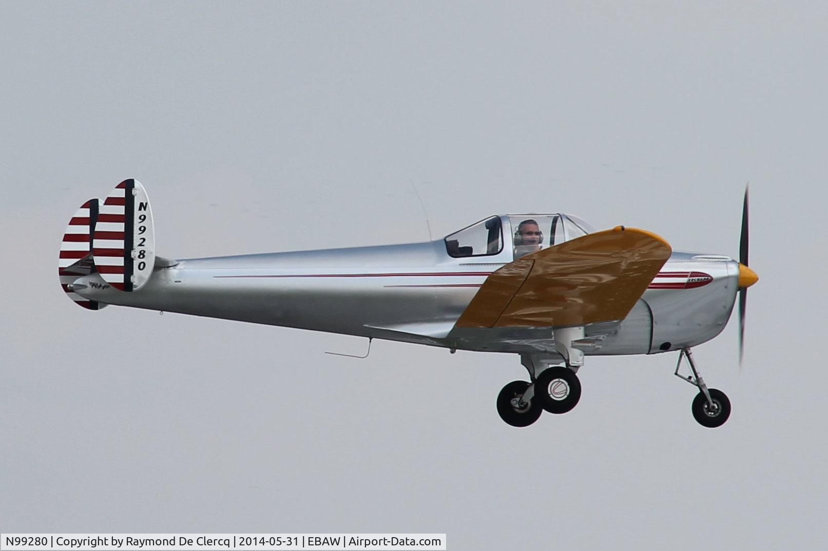 N99280, 1946 Erco 415C Ercoupe C/N 1903, Landing at Antwerp Airport.