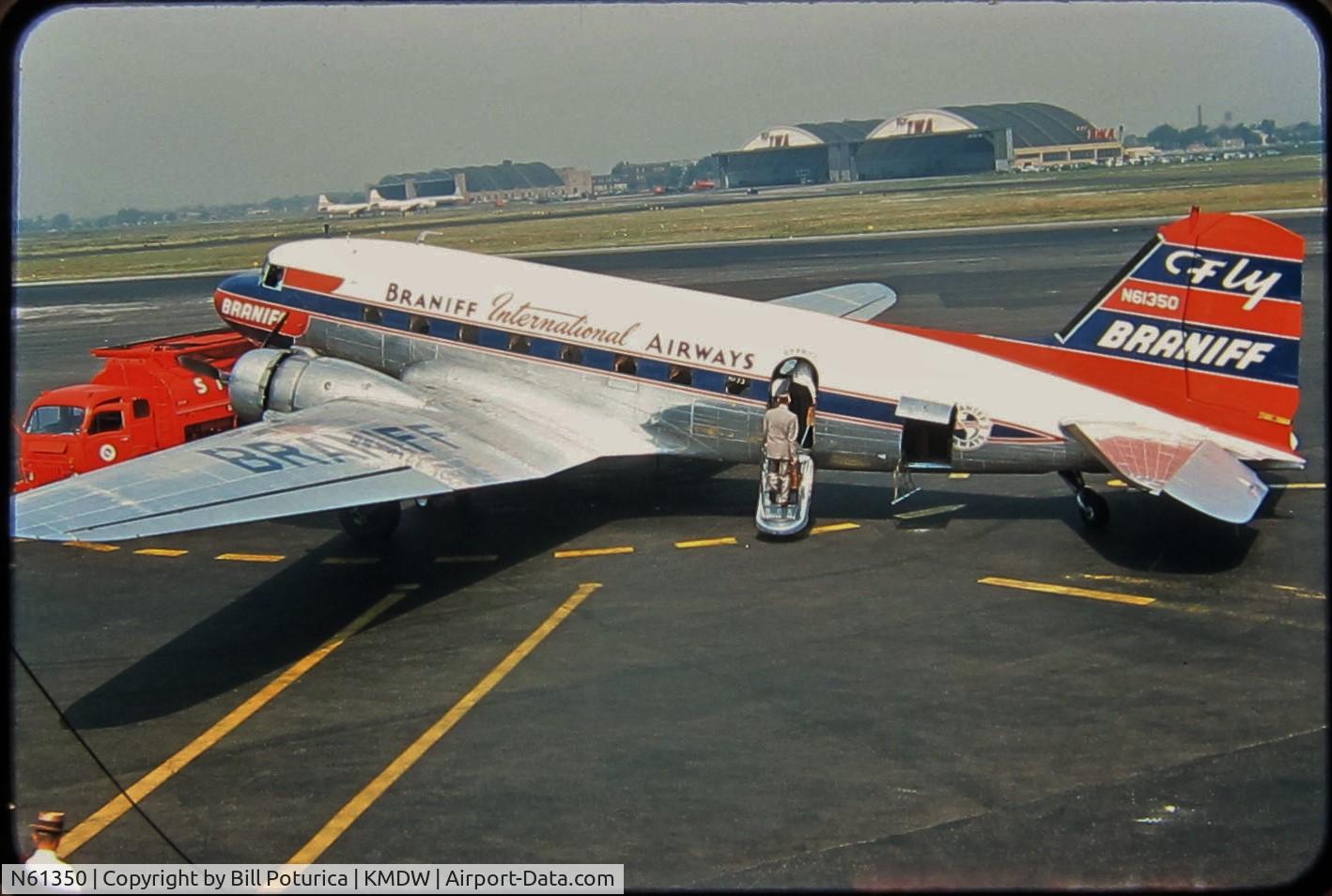 N61350, 1942 Douglas Douglas C-47-DL C/N 4535, Braniff DC-3 (N61350) At Chicago Midway around 1955.