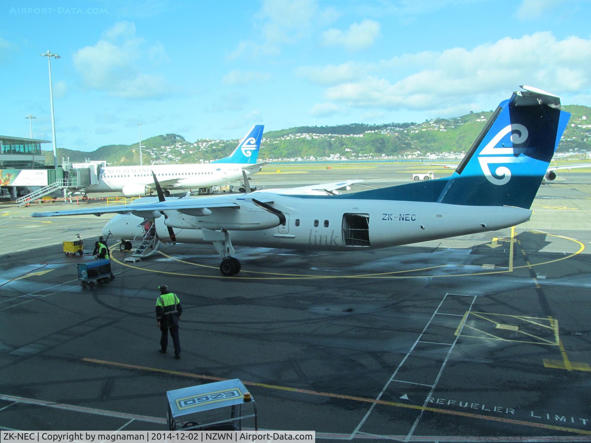 ZK-NEC, 2005 De Havilland Canada DHC-8-311Q Dash 8 C/N 616, on stand at middle earth international