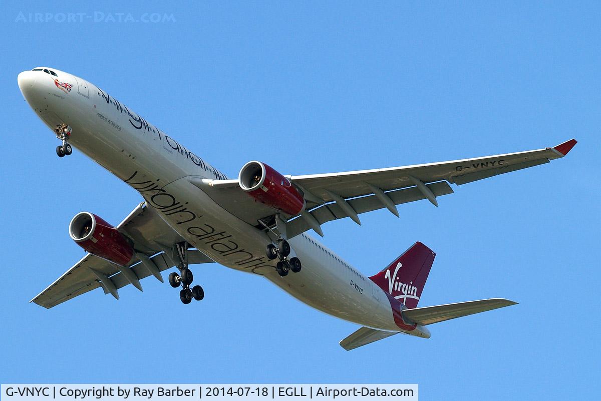 G-VNYC, 2012 Airbus A330-343X C/N 1315, Airbus A330-343X [1315] (Virgin Atlantic) Home~G 18/07/2014.  On approach 27R.