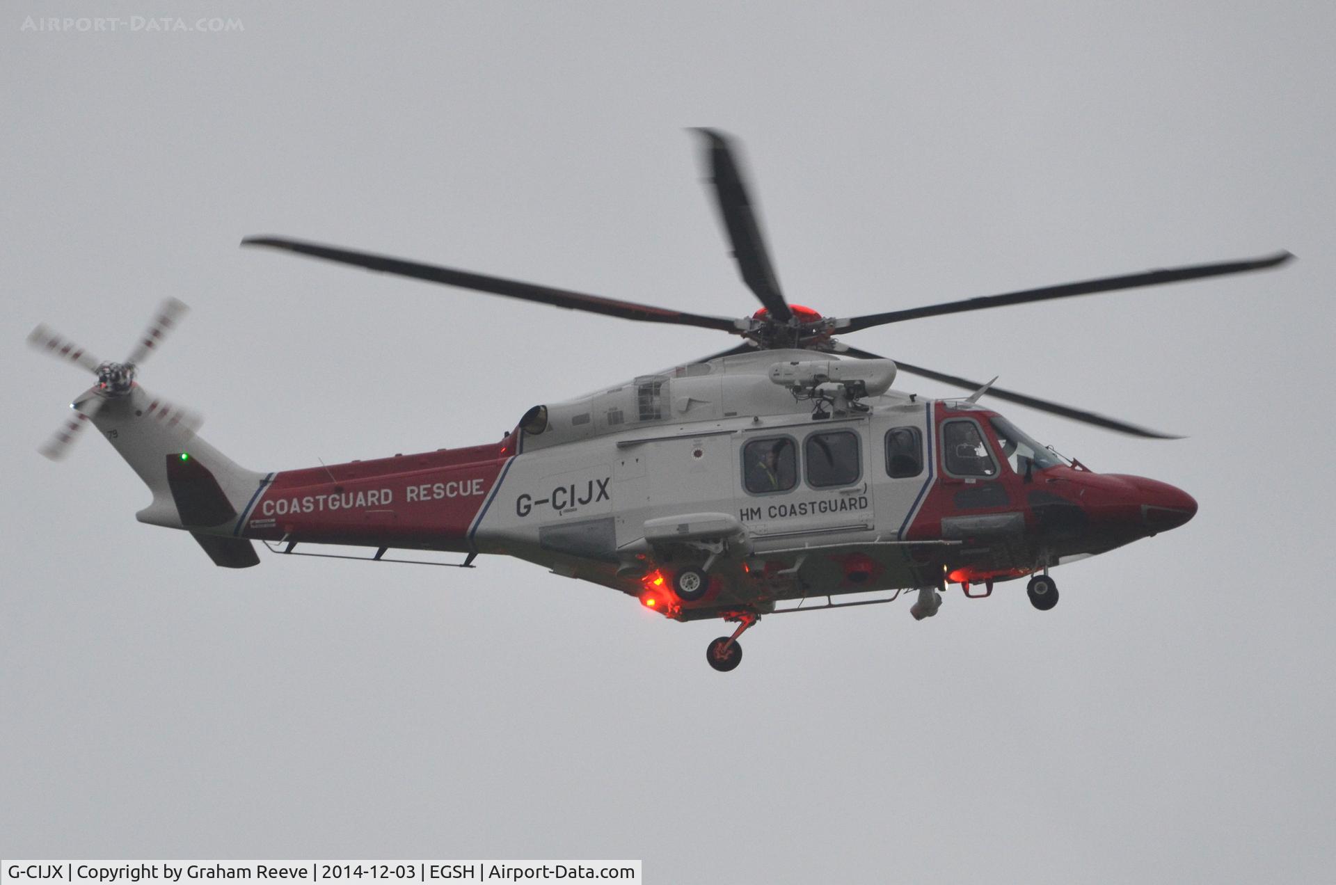 G-CIJX, 2014 AgustaWestland AW-139 C/N 31579, Landing at Norwich on a wet afternoon.