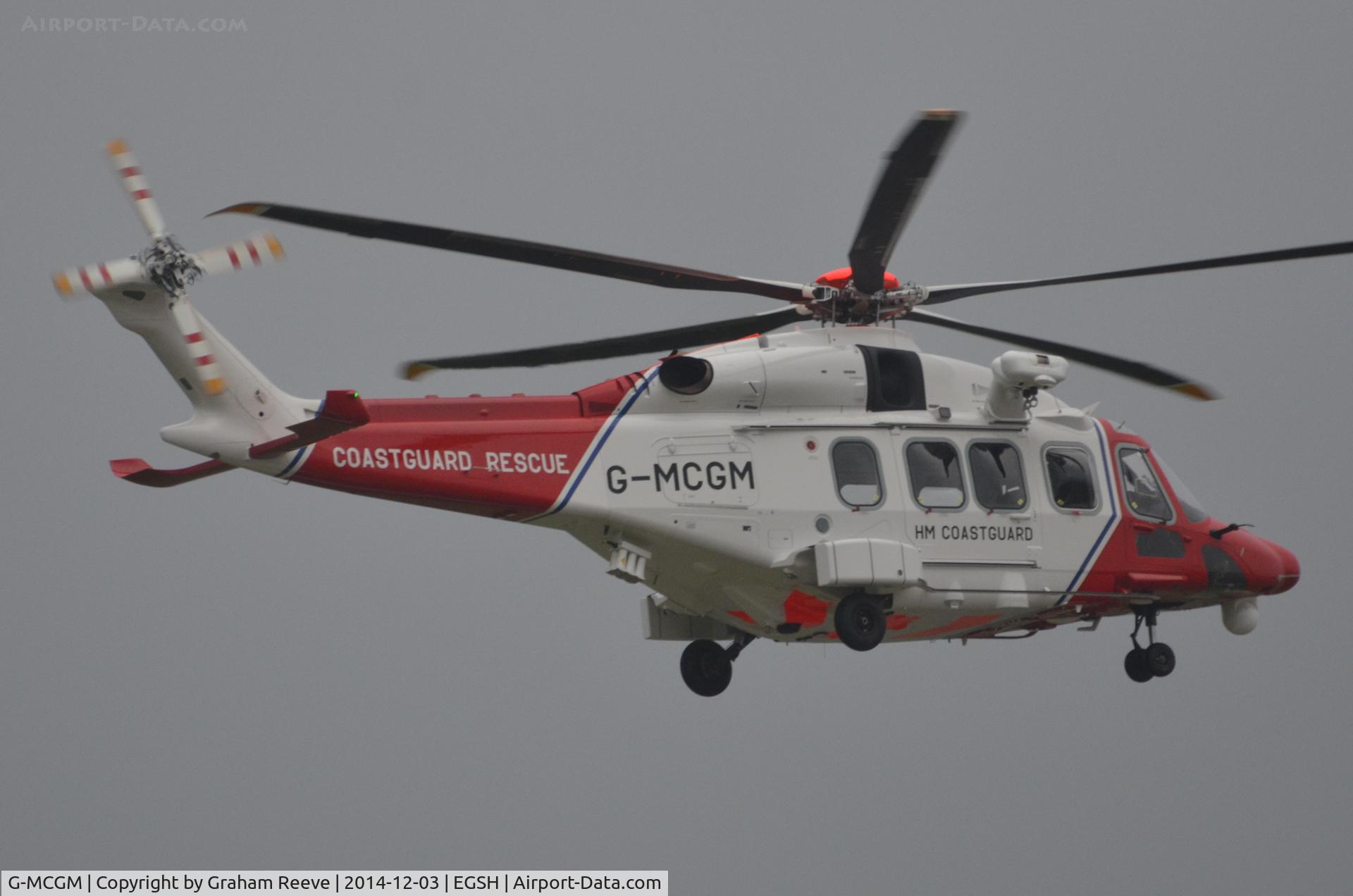 G-MCGM, 2014 AgustaWestland AW189 C/N 89001, About to land at Norwich.