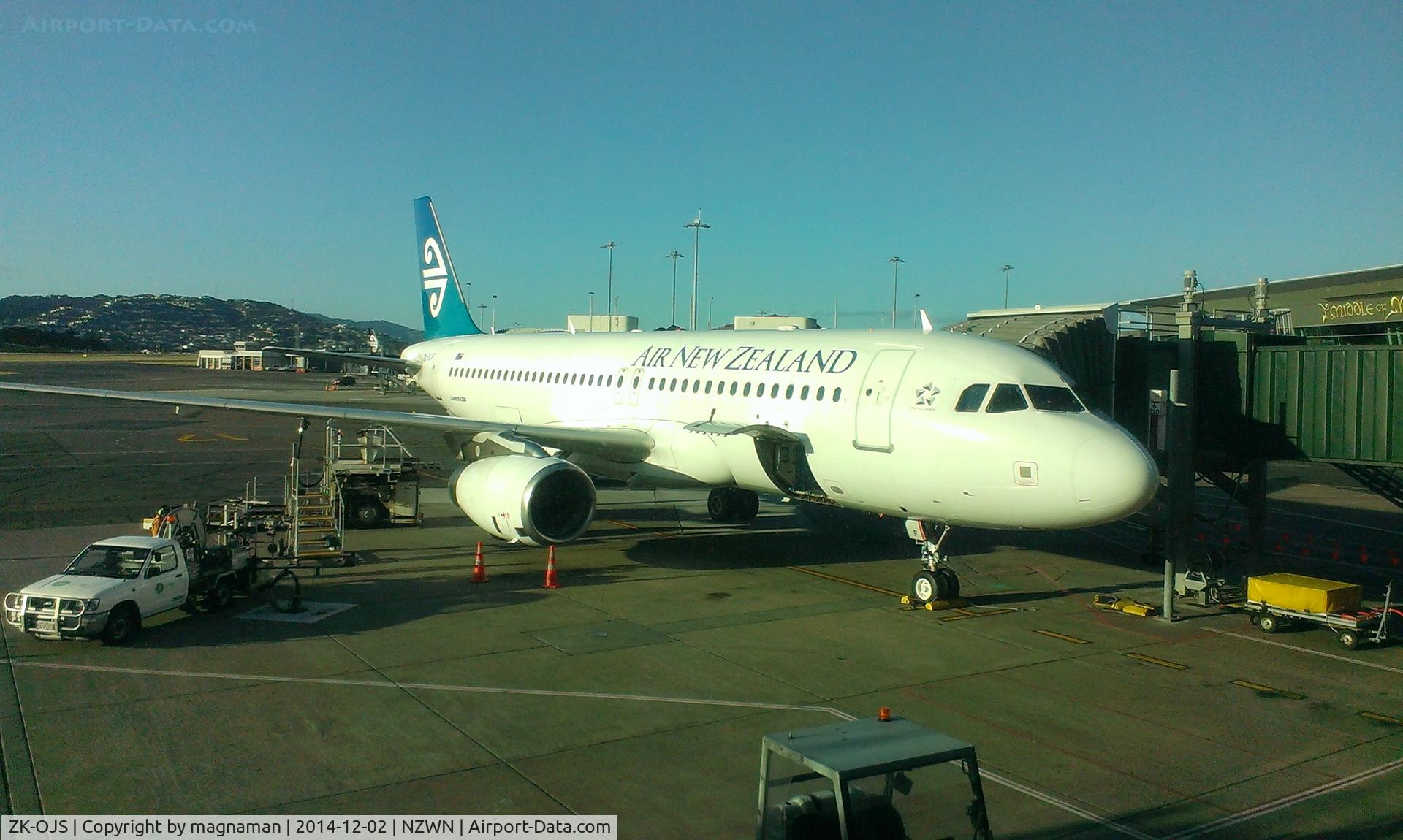 ZK-OJS, 2011 Airbus A320-232 C/N 4926, my taxi hoe today. Noticed had inflight entertainment in seats - so must be used on cross tasman routes too.