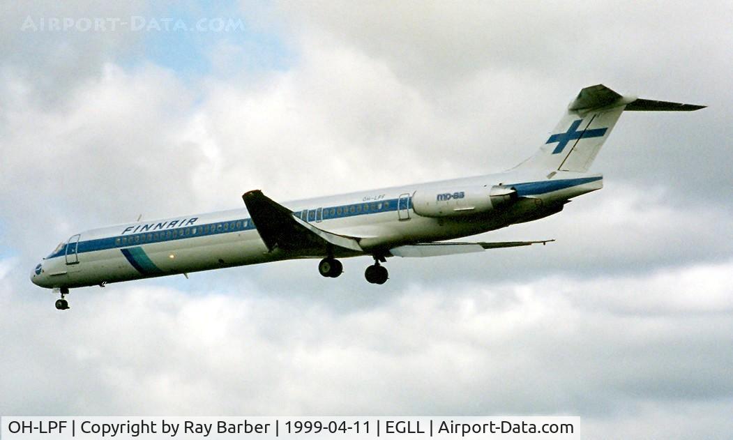 OH-LPF, 1987 McDonnell Douglas MD-83 (DC-9-83) C/N 49574, McDonnell Douglas DC-9-83 [49574] (Finnair) Home~G 11/04/1999. On finals 27L.
