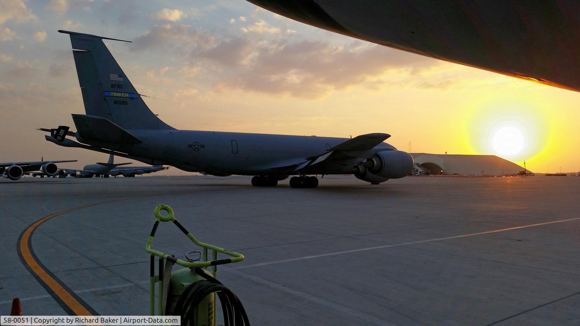 58-0051, 1958 Boeing KC-135R Stratotanker C/N 17796, Sunset shot, taxiing out at AL Udied AB, Qatar
