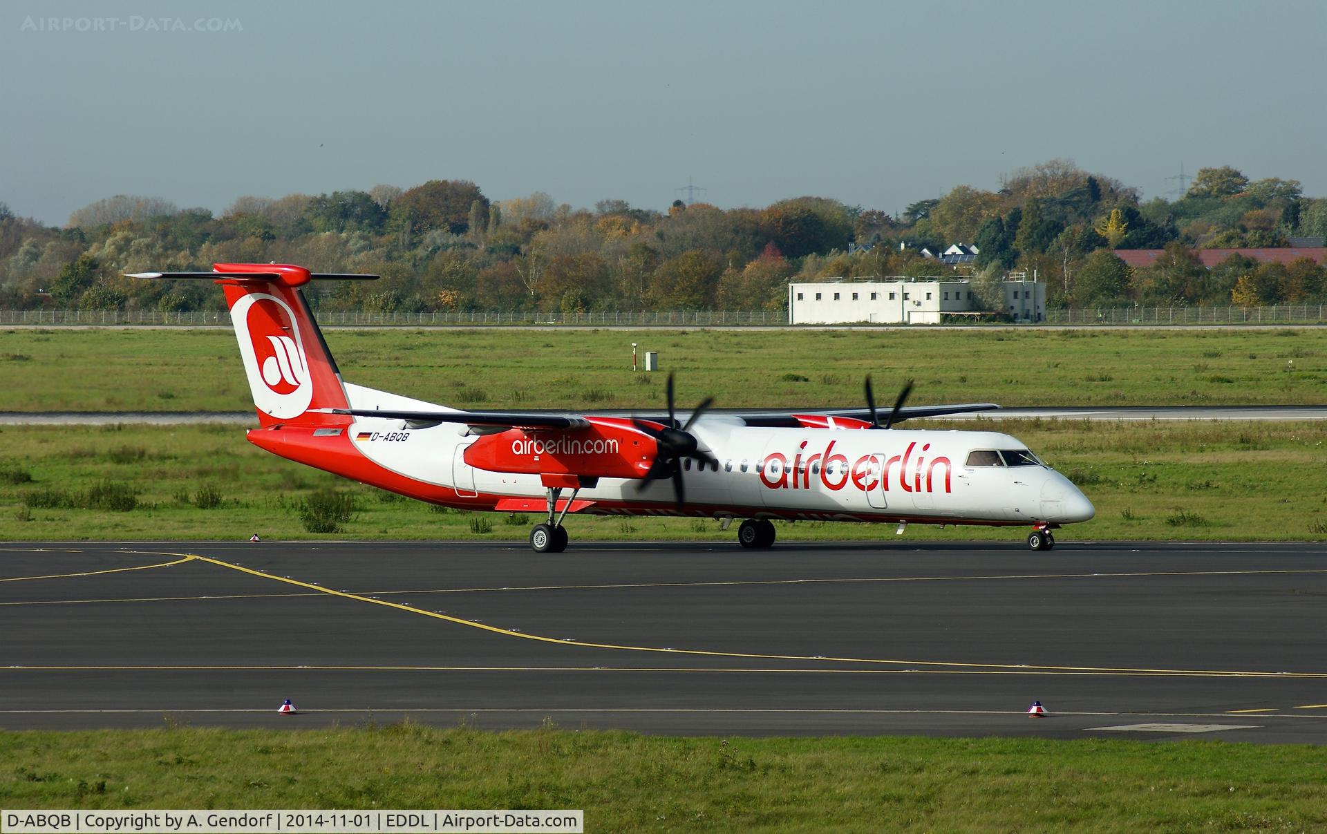 D-ABQB, 2008 De Havilland Canada DHC-8-402Q Dash 8 C/N 4226, Luftfahrtgesellschaft Walter (Air Berlin cs.), is here taxiing to the runway at Düsseldorf Int'l(EDDL)