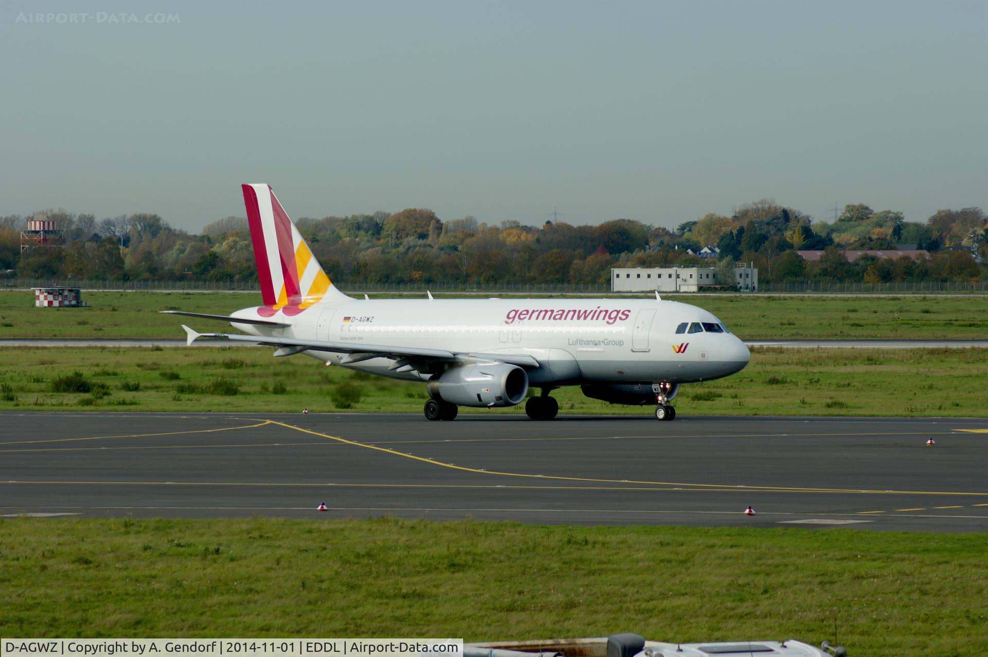 D-AGWZ, 2013 Airbus A319-132 C/N 5978, Germanwings, is here taxiing to RWY 23L at Düsseldorf Int'l(EDDL)