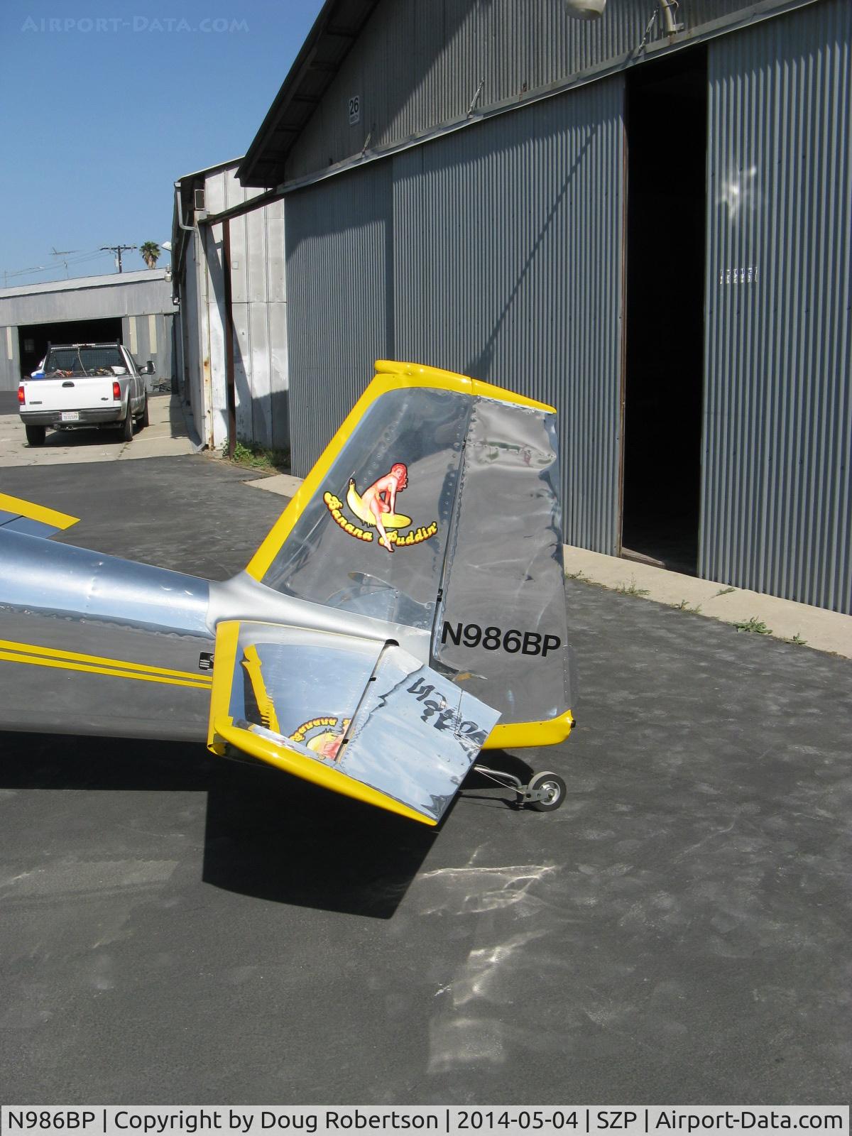 N986BP, 2013 Vans RV-4 C/N 4107, 2013 Stewart VAN's RV-4 'BANANA PUDDIN', Lycoming O-320-D1A 160 Hp, tail art