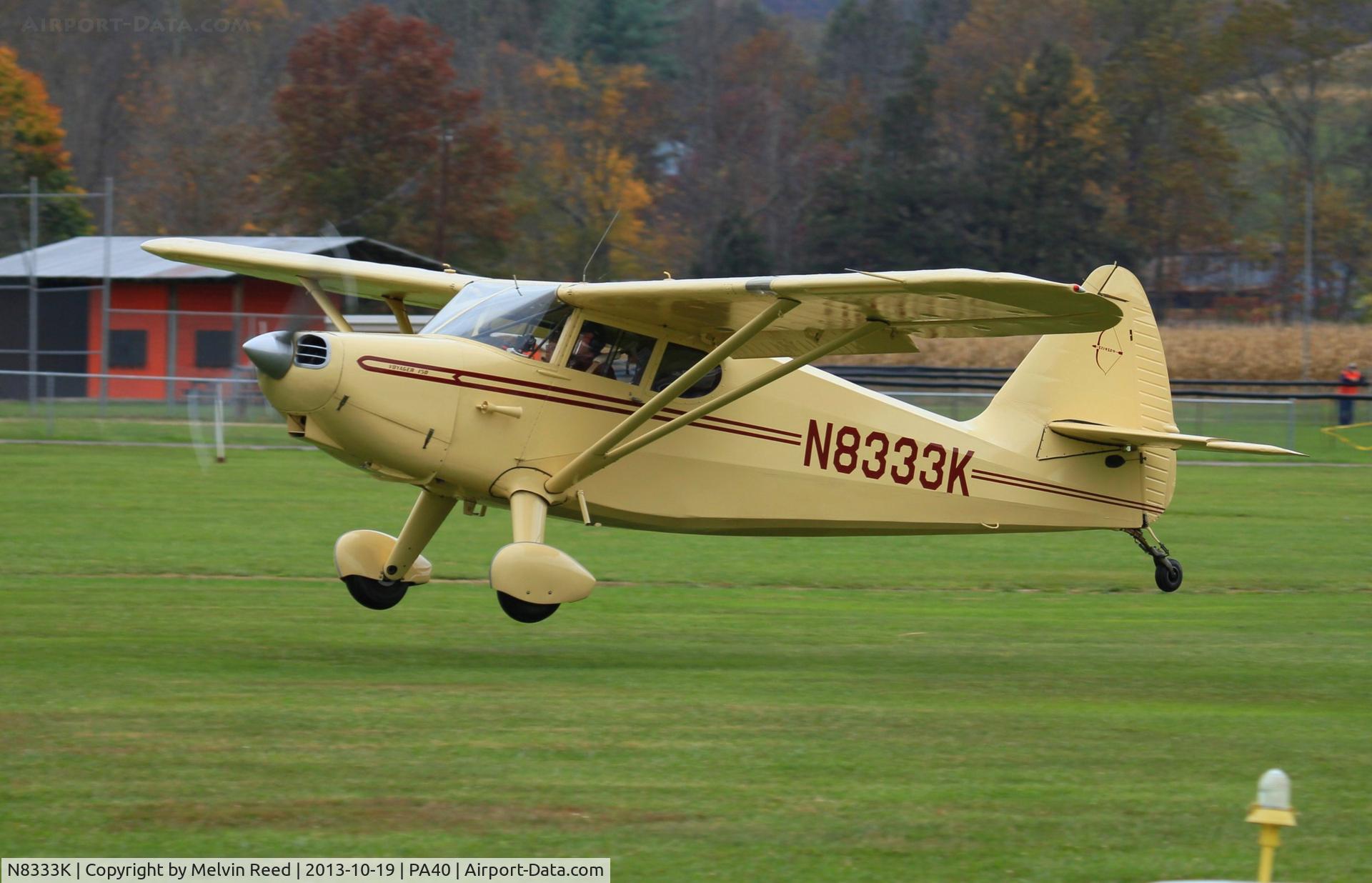 N8333K, 1946 Stinson 108-1 Voyager C/N 108-1333, Departing a fly-in lunch at Benton, Pa