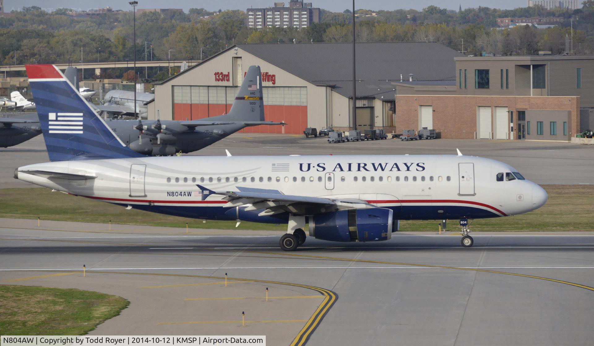 N804AW, 1999 Airbus A319-132 C/N 1043, Arriving at MSP on 12L