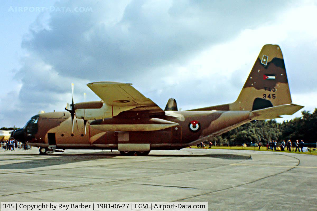 345, 1979 Lockheed C-130H Hercules C/N 382-4813, Lockheed C-130H Hercules [4813] (Royal Jordanian Air Force) RAF Greenham Common~G 27/06/1981. From a slide.