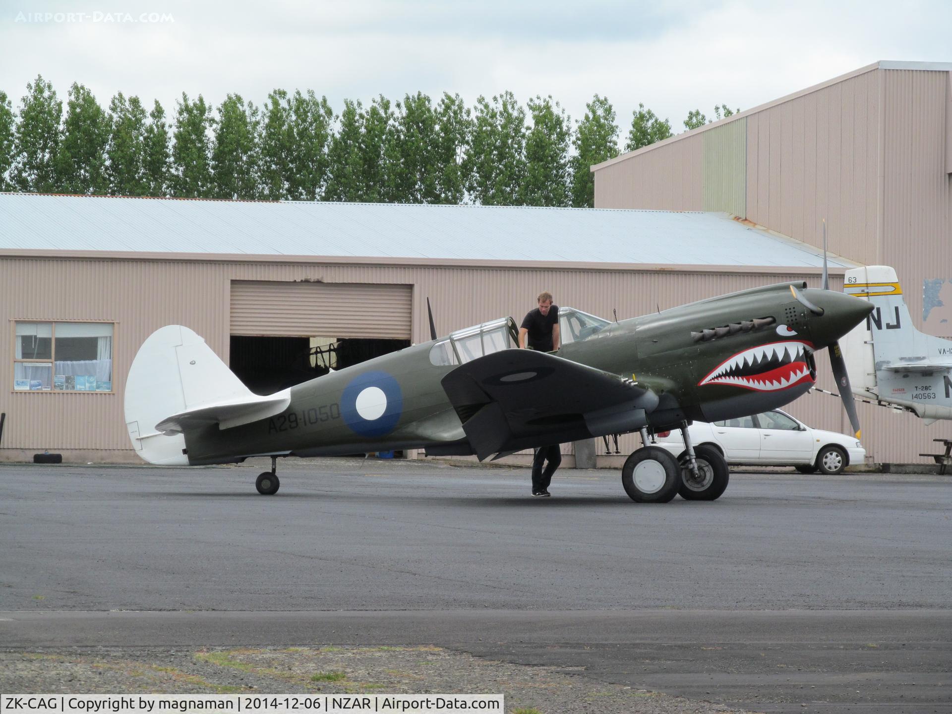 ZK-CAG, 1943 Curtiss P-40N Warhawk C/N 28492, Outside warbird hangar