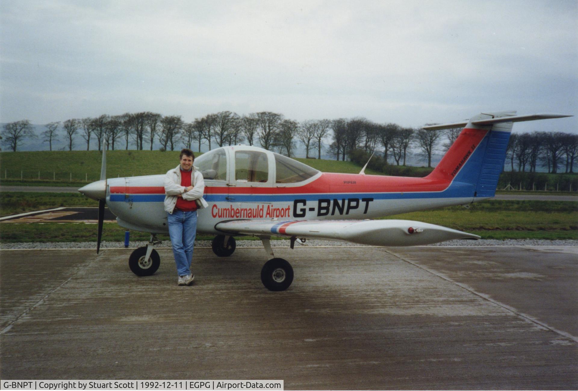 G-BNPT, 1982 Piper PA-38-112 Tomahawk Tomahawk C/N 38-82A0046, At Cumbernauld Airport on11 June 1992 before a flight to Edinburgh.