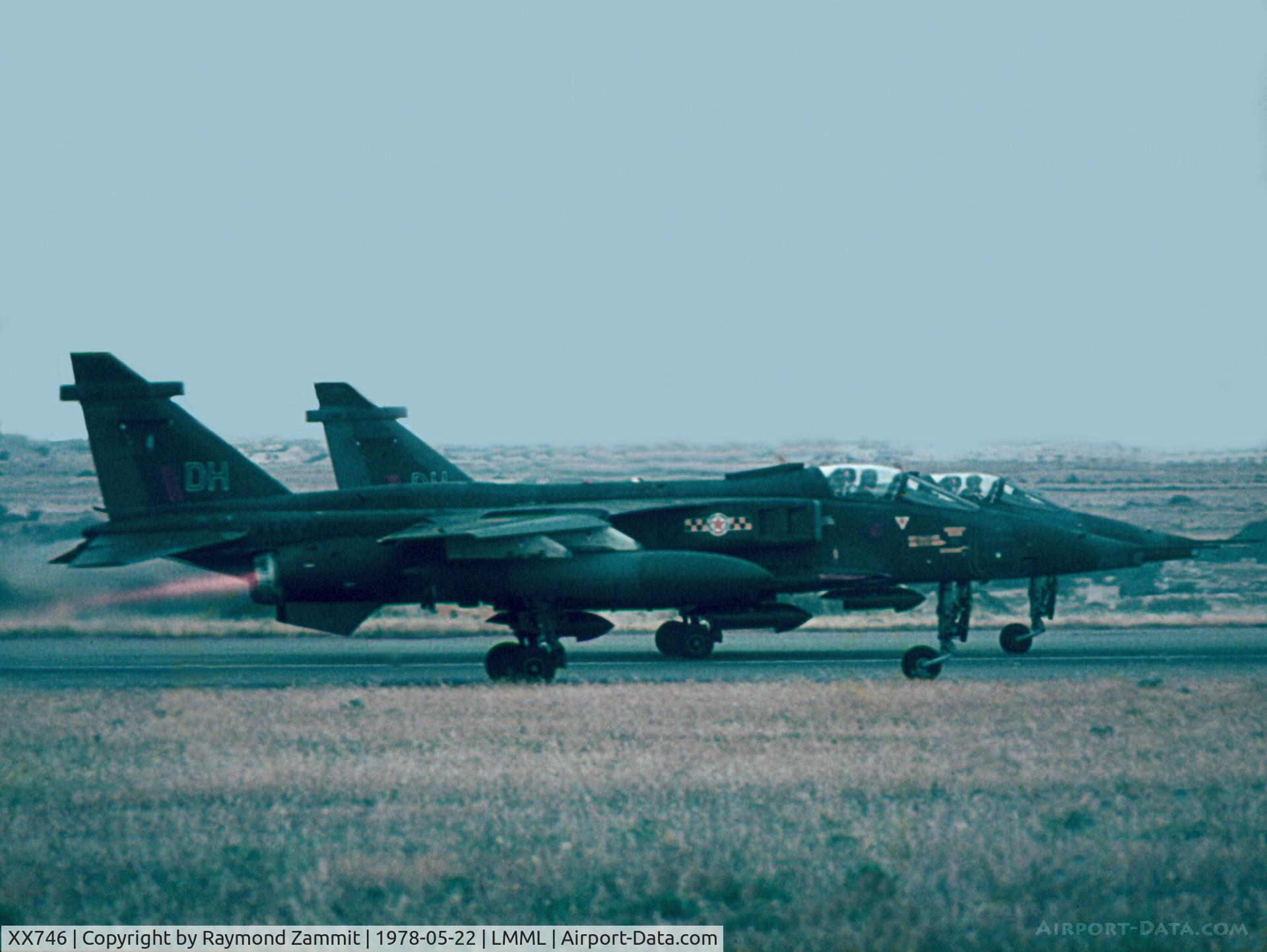 XX746, 1974 Sepecat Jaguar GR.1 C/N S.43, Sepecat Jaguars XX746/DU and XX974/DH of 31Sqd RAF taking off from RAF Luqa Malta.