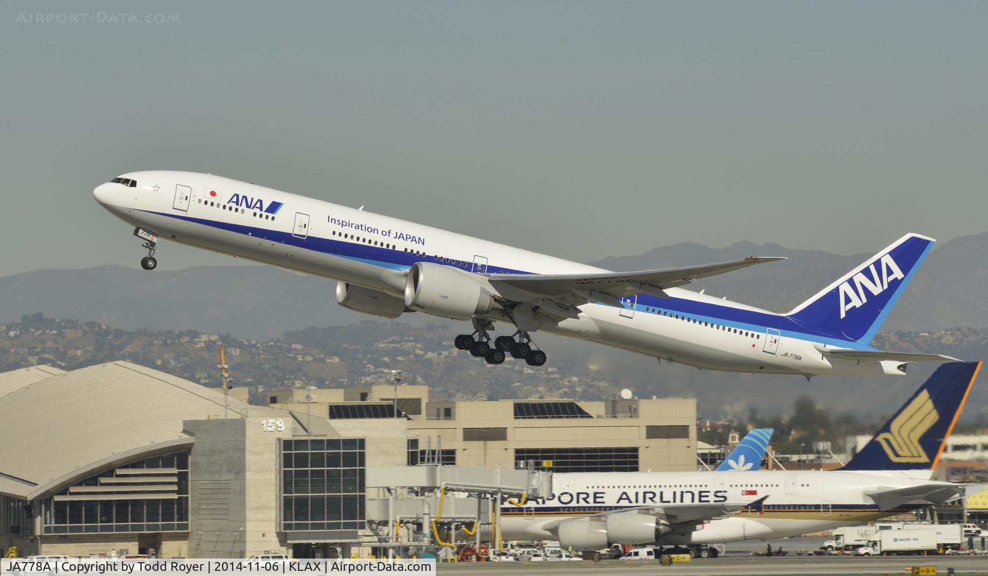 JA778A, 2007 Boeing 777-381/ER C/N 32651, Departing LAX on 25R