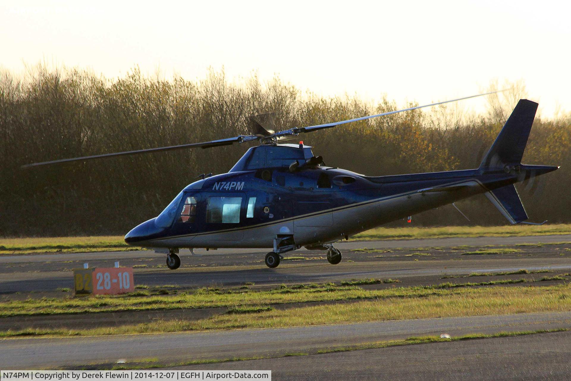 N74PM, 1992 Agusta A-109C C/N 7636, A-109C, Whitegate based, Wilmington DE registered, seen lifting runway 28 at EGFH.
