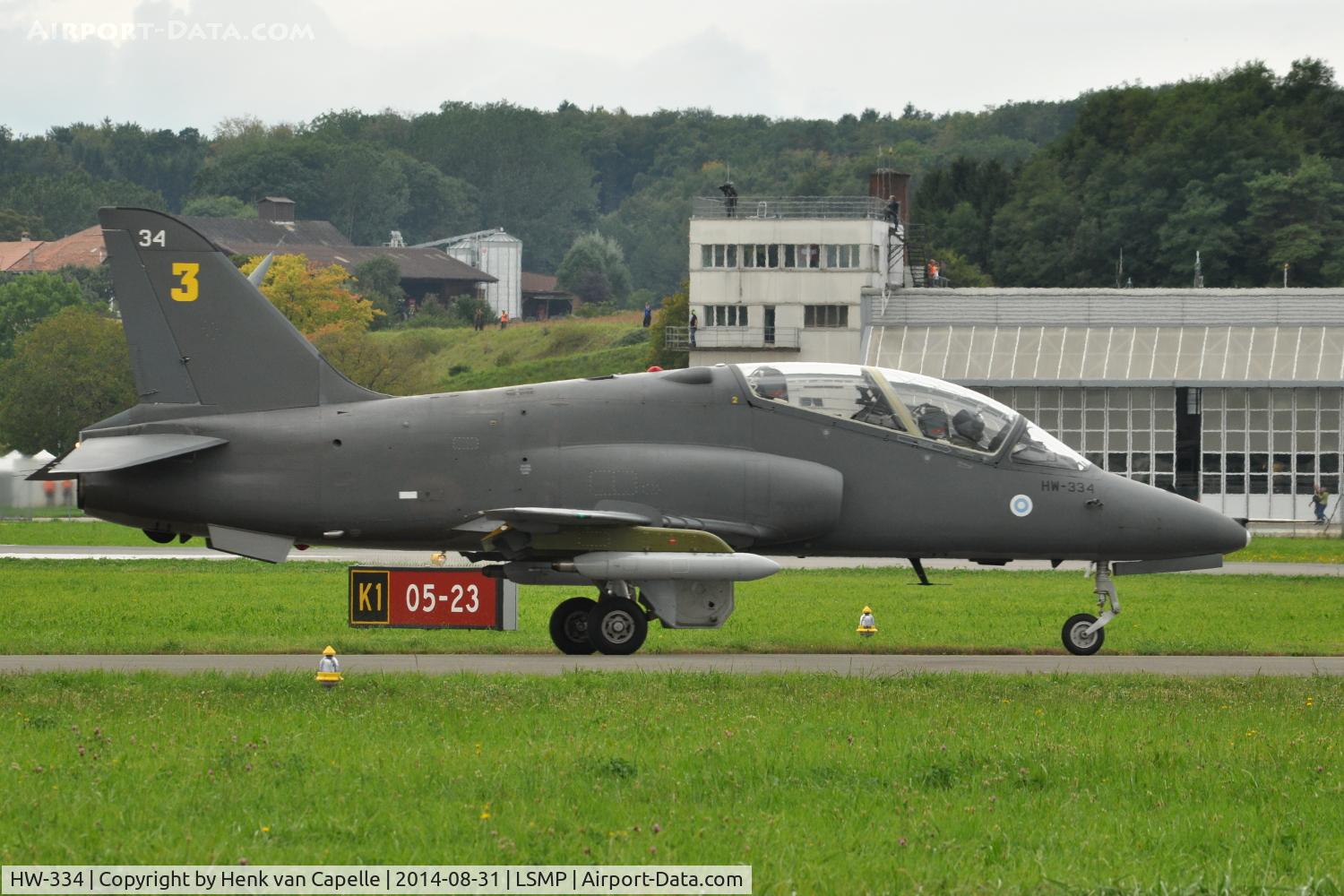 HW-334, British Aerospace Hawk Mk.51 C/N 312233, Hawk Mk.51 of the Finnish Air Force Midnight Hawks display team at Payerne Air Base, Switzerland, for AIR14.