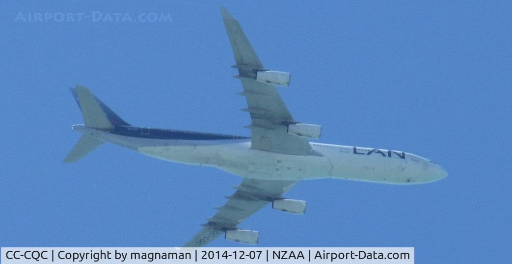 CC-CQC, 2000 Airbus A340-313X C/N 363, overhead on way into AKL