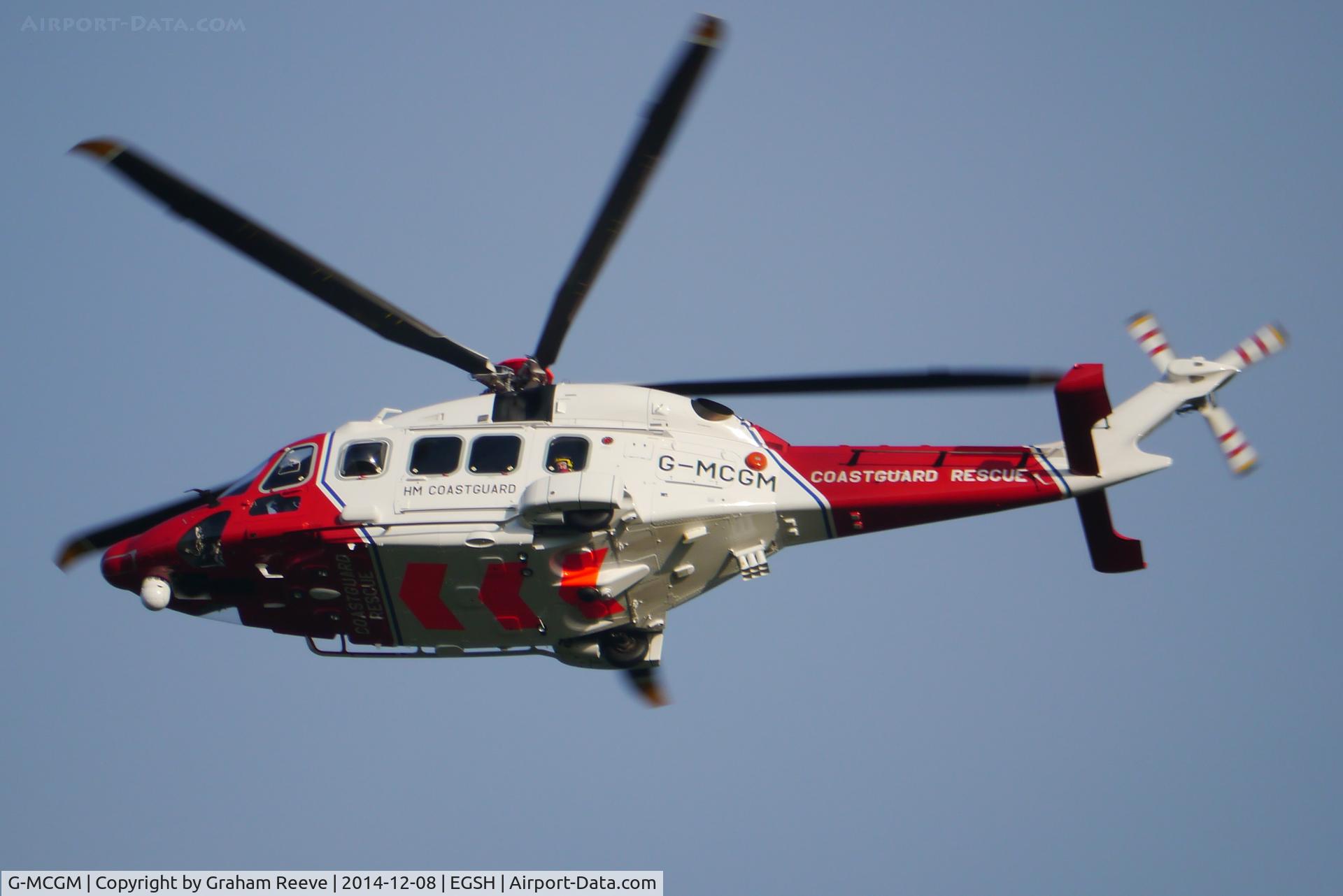 G-MCGM, 2014 AgustaWestland AW189 C/N 89001, Departing from Norwich.