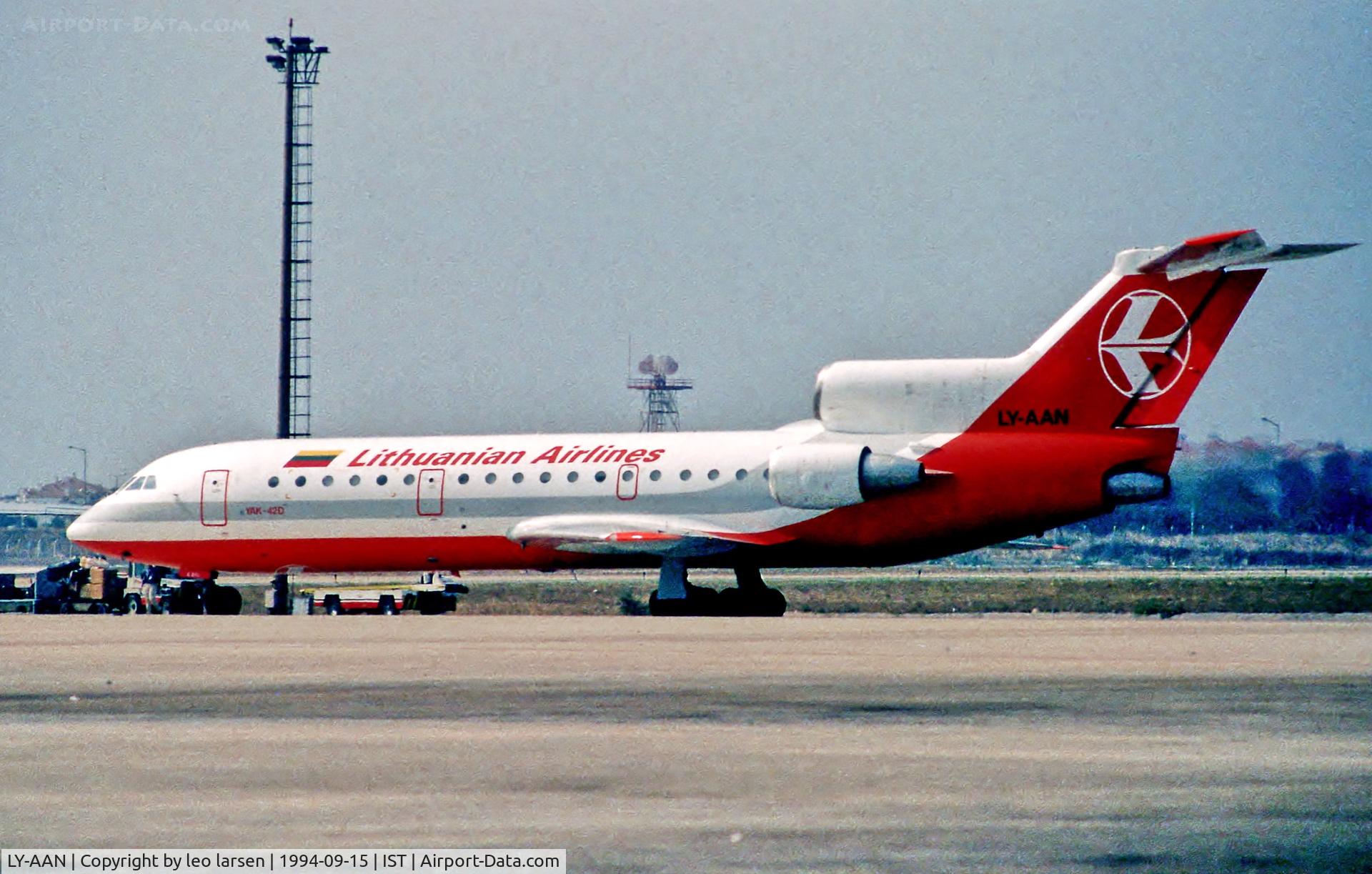 LY-AAN, 1986 Yakovlev Yak-42 C/N 4520423606256, Istanbul 15.9.94