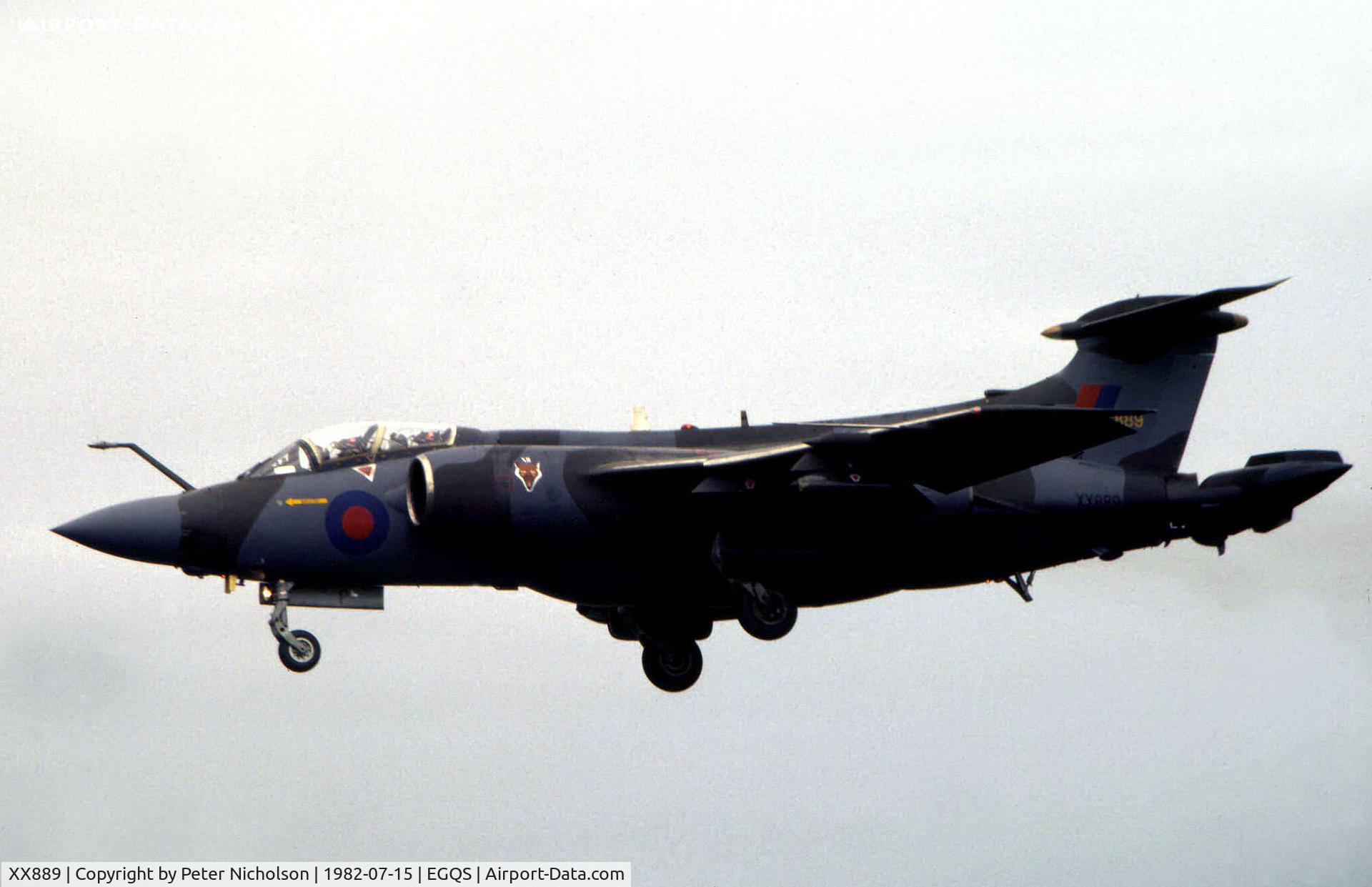 XX889, 1974 Hawker Siddeley Buccaneer S.2B C/N B3-05-73, Buccaneer S.2B of 12 Squadron on final approach to RAF Lossiemouth in the Summer of 1982.
