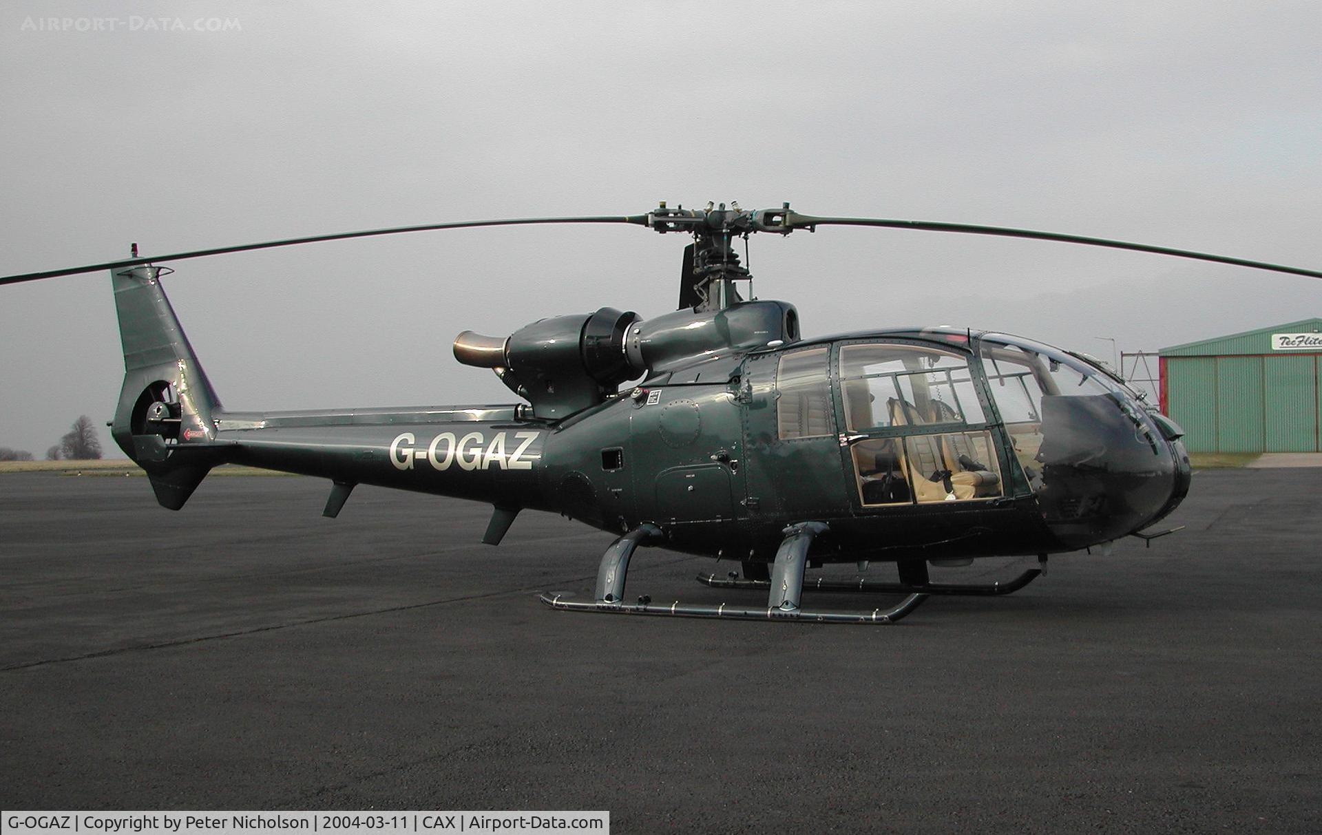 G-OGAZ, 1975 Aerospatiale SA-341G Gazelle C/N 1274, This SA.341G Gazelle of Killochries Fold visited Carlisle in the Spring of 2004.