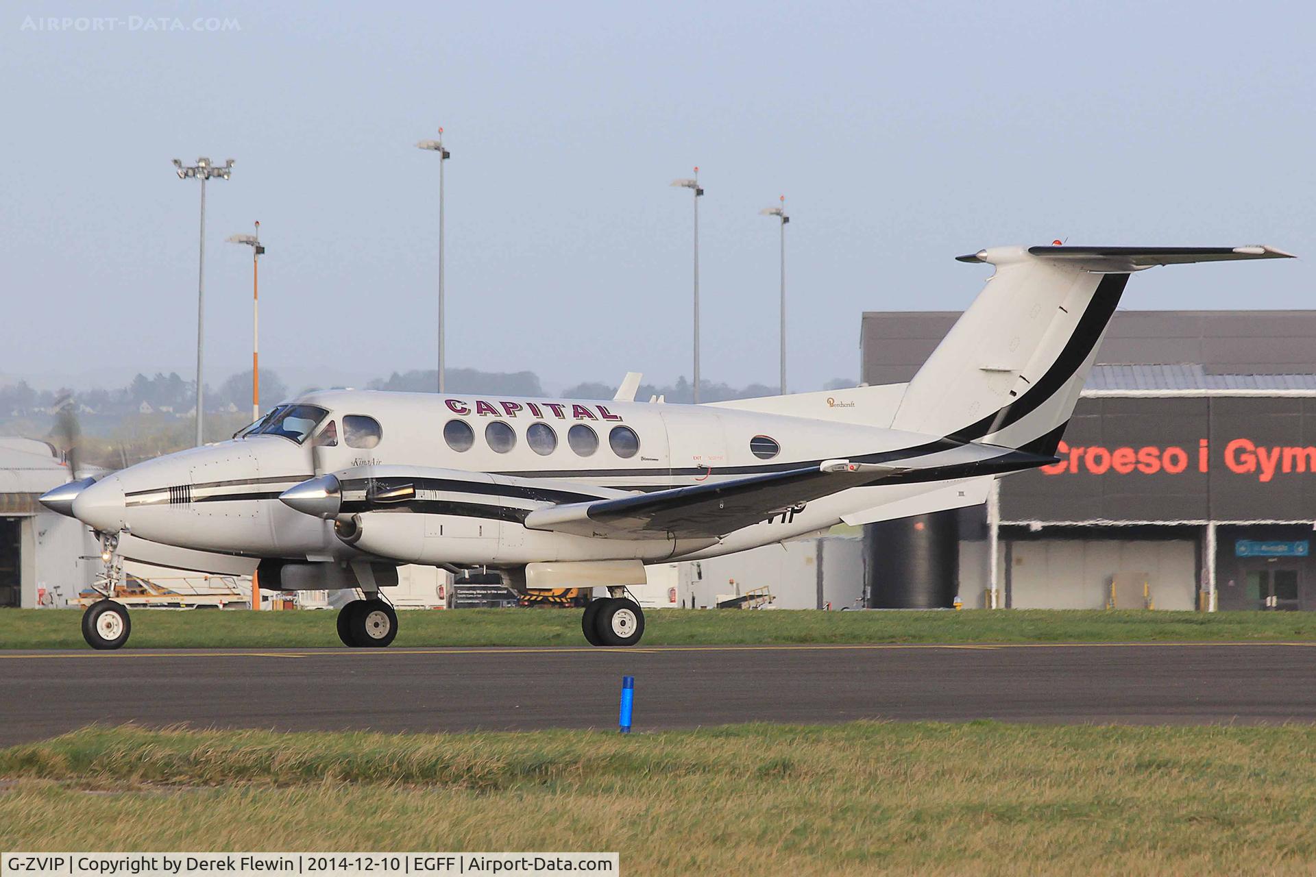 G-ZVIP, 1975 Beech 200 Super King Air C/N BB-108, Super King Air, Exeter based, previously TR-LWC, PP-C1979, N108BM, G-OMNH, G-SAXN, seen shortly after landing on runway 30 at EGFF, out of Newquay.