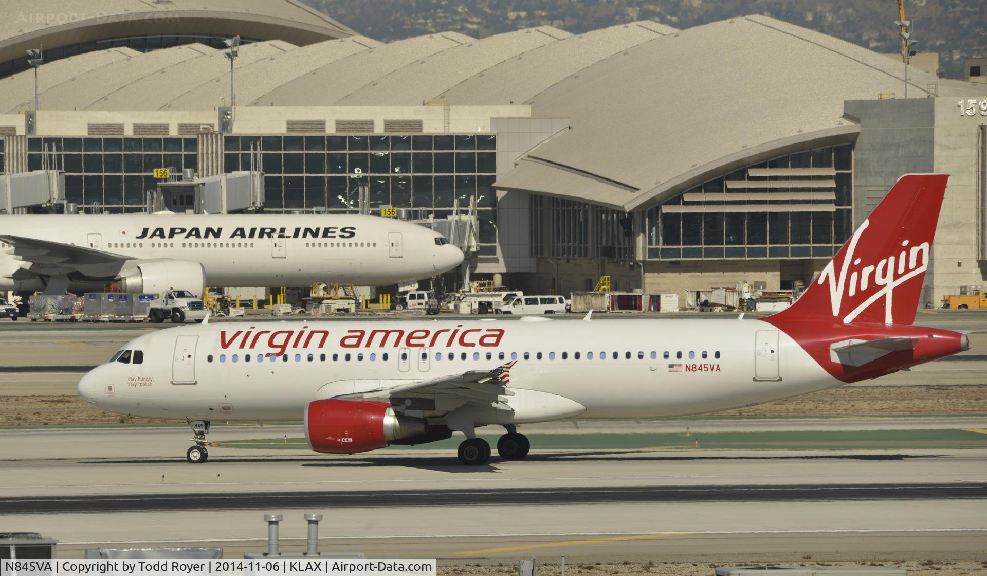 N845VA, 2011 Airbus A320-214 C/N 4867, Taxiing to gate after landing on 25L