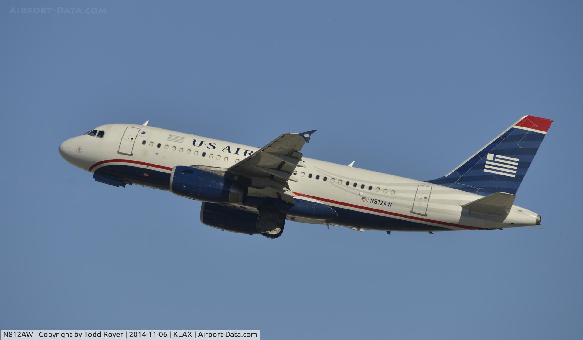 N812AW, 2000 Airbus A319-132 C/N 1178, Departing LAX on 25R
