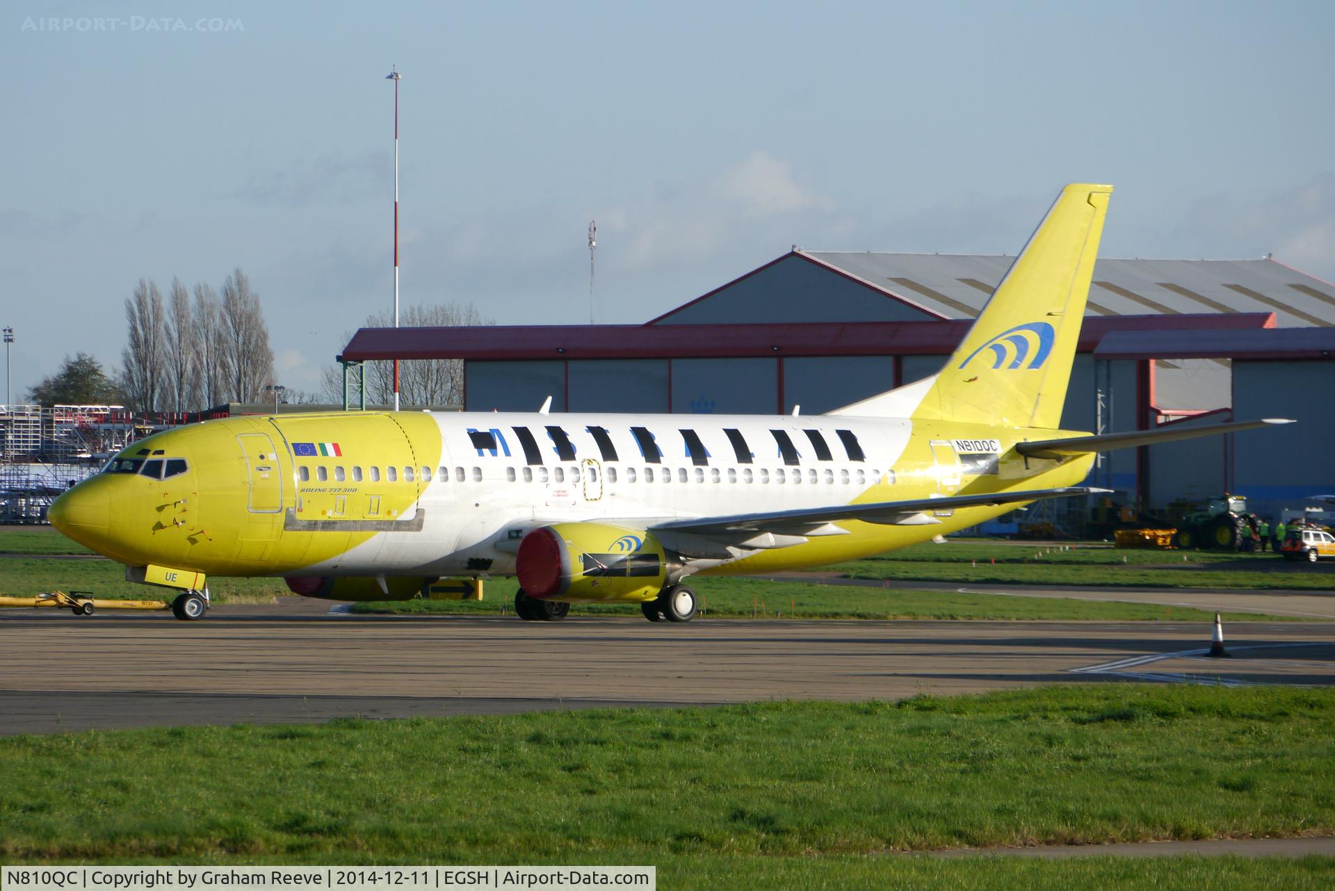 N810QC, 1987 Boeing 737-348QC C/N 23810, Under tow at Norwich.