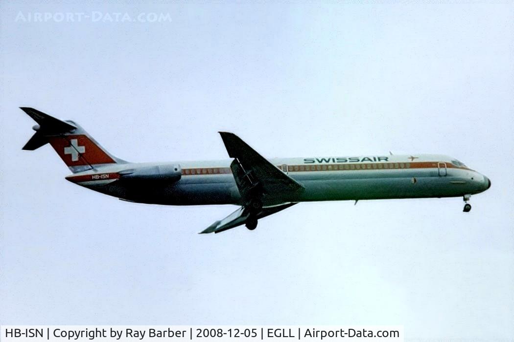 HB-ISN, 1975 Douglas DC-9-51 C/N 47657, HB-ISN   McDonnell Douglas DC-9-51 [47657] (Swissair) Heathrow~G (Date unknown). From a slide.