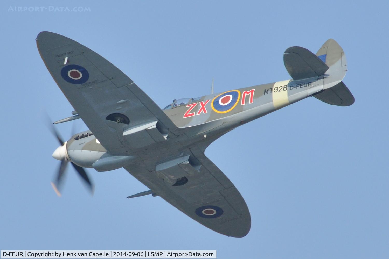 D-FEUR, 1944 Supermarine 359 Spitfire HF.VIIIc C/N 6S/583793, Spitfire Mk.VIII of Max Alpha Aviation GmbH flying at Payerne Air Base, Switzerland, AIR14.