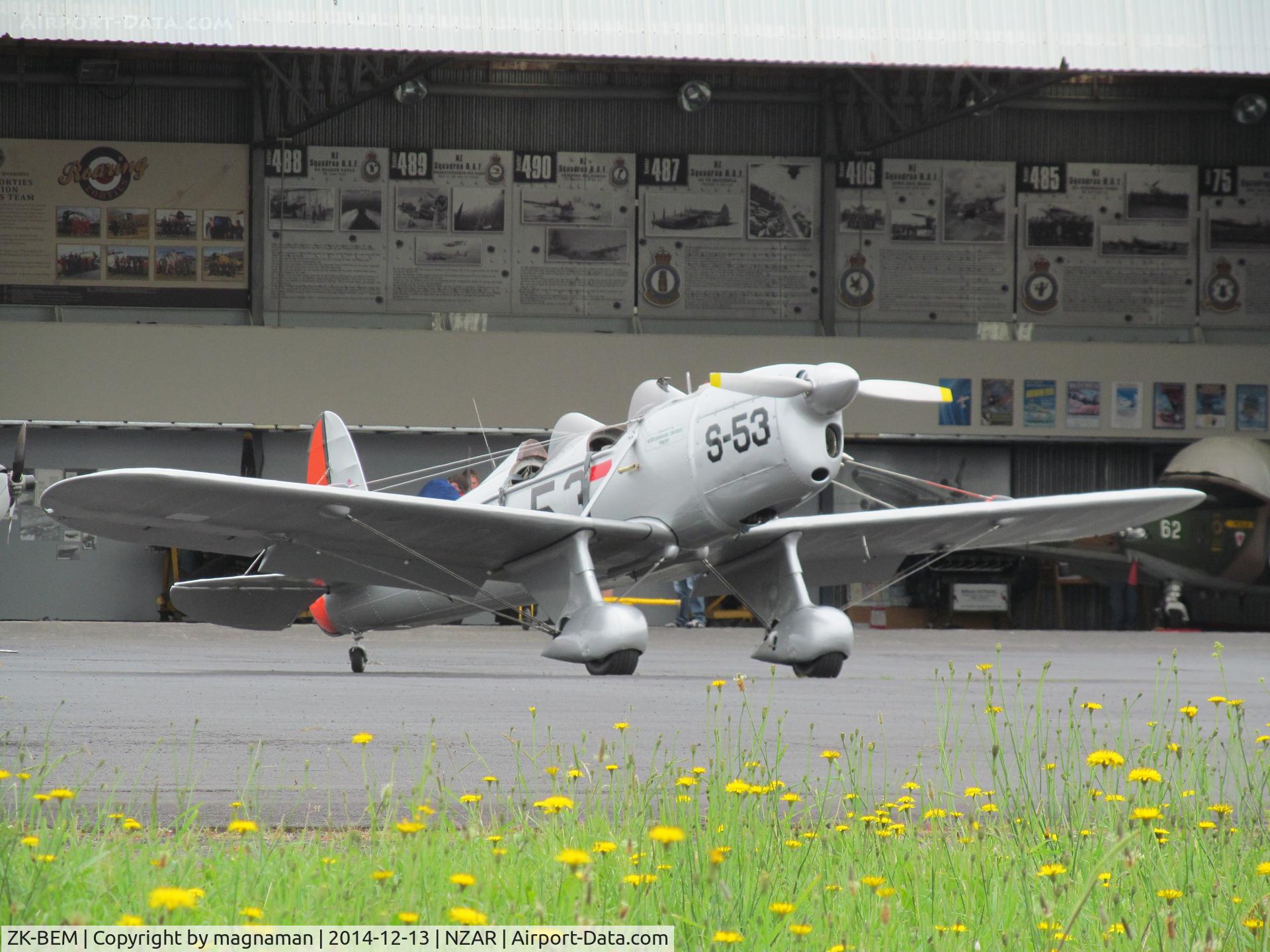 ZK-BEM, Ryan STM-S2 C/N 489, outside warbird hangar