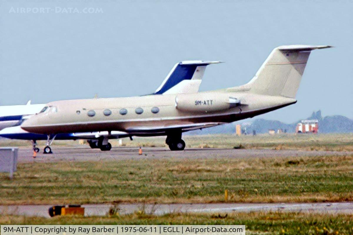 9M-ATT, 1973 Grumman G-1159B Gulfstream II C/N 131, Gulfstream 2B [131] Heathrow~G 11/06/1975. From a slide.