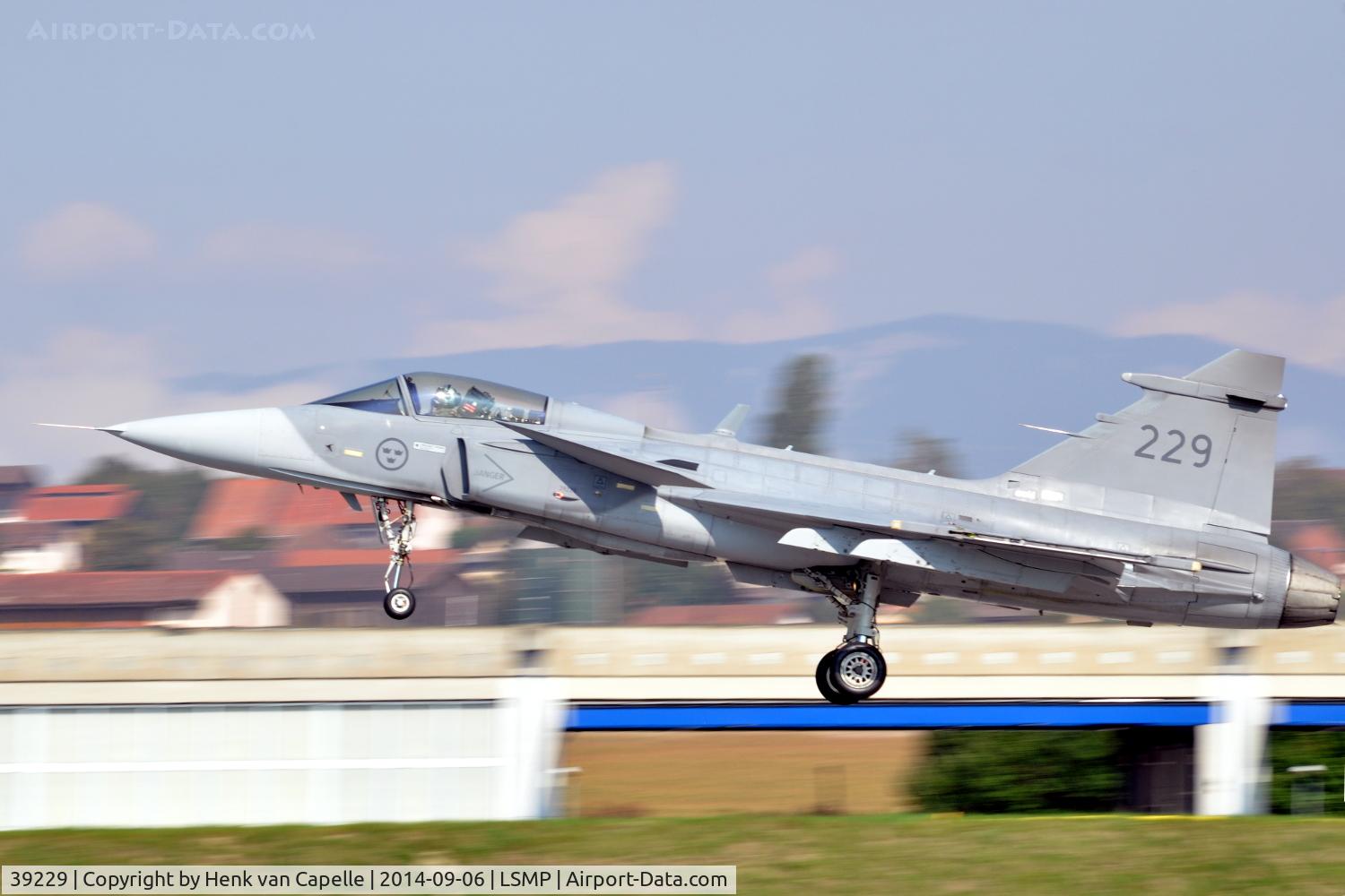 39229, Saab JAS-39C Gripen C/N 39229, Saab JAS39C Gripen of the Swedish Air Force landing at Payerne Air Base, Switzerland, after a display (AIR14).