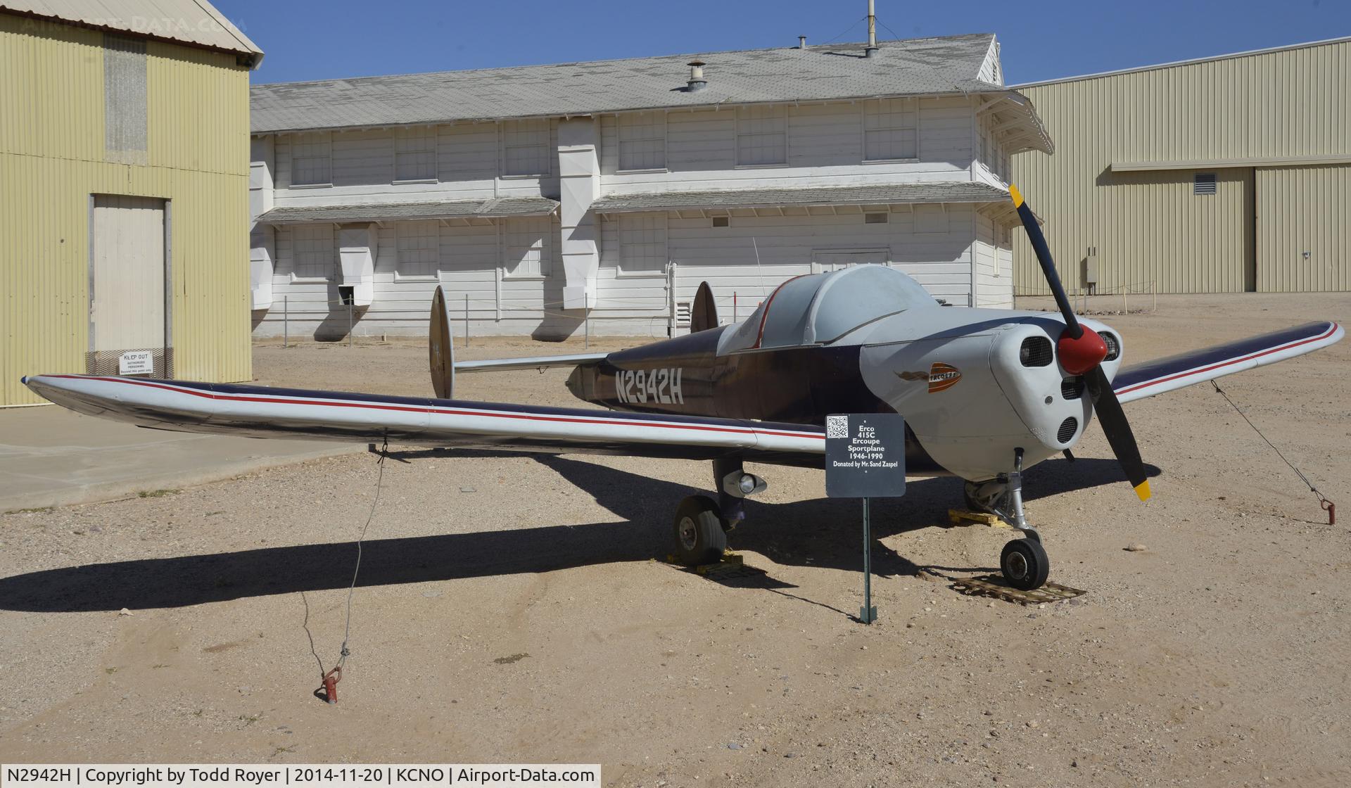 N2942H, 1946 Erco 415C Ercoupe C/N 3567, On display at the Pima Air and Space Museum