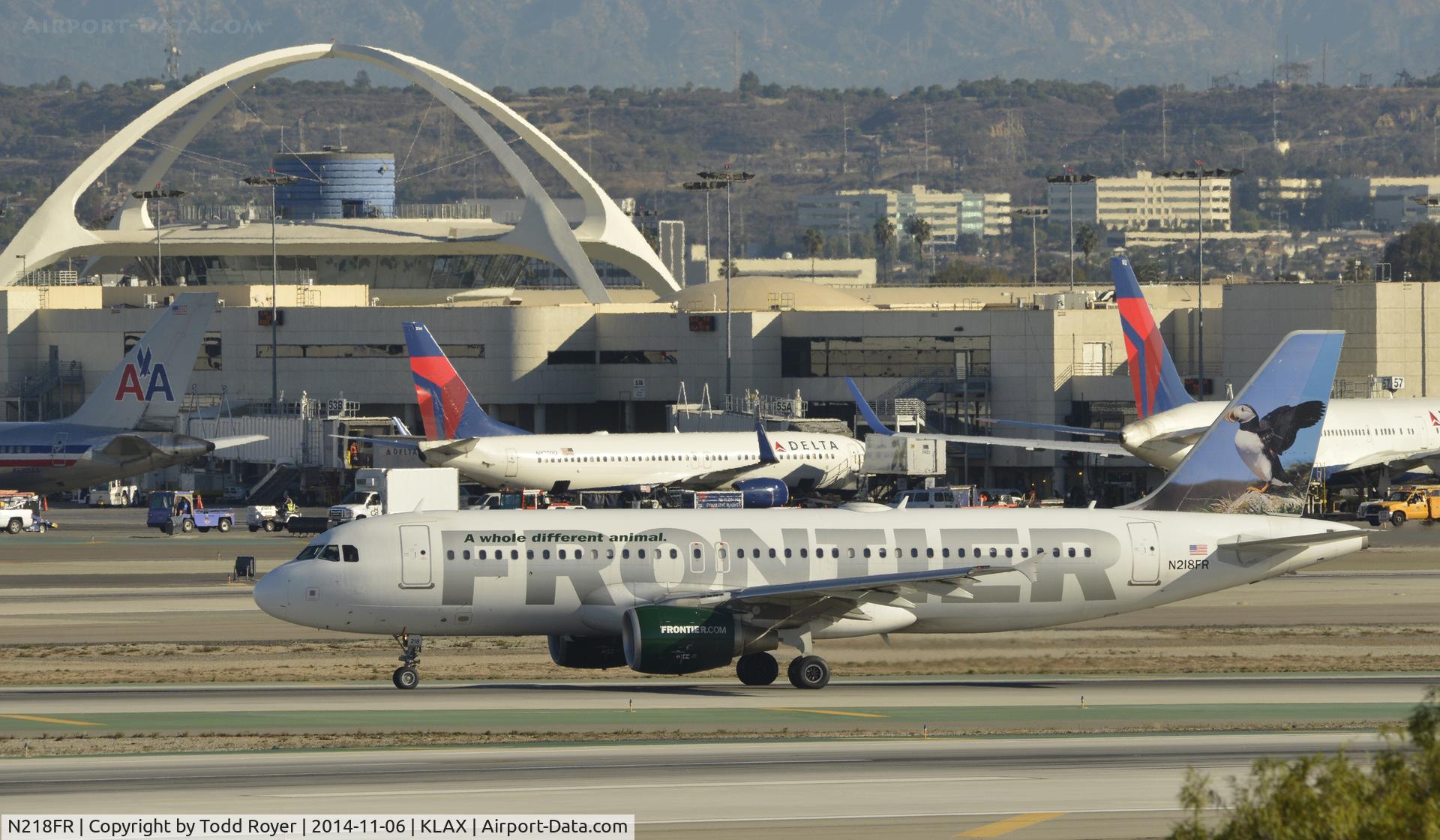 N218FR, 2001 Airbus A320-214 C/N 1615, Taxing to gate after landing on 25L