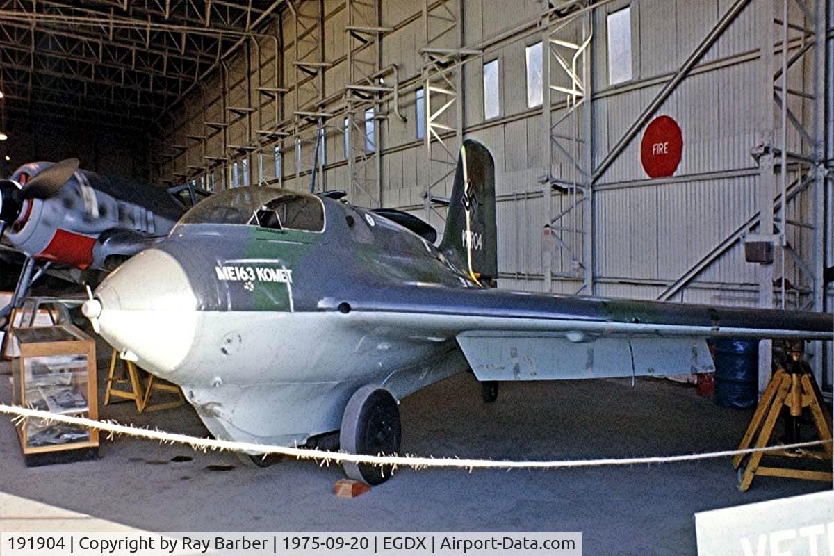 191904, Messerschmitt Me-163B-1a Komet C/N 191904, Messerschmitt Me.163B-1a Komet [191904] (German Air Force) RAF St Athan~G 20/09/1975. From a slide.