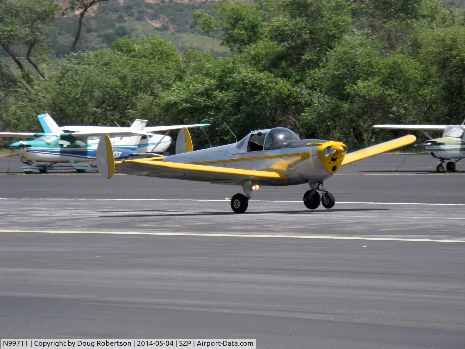 N99711, 1946 Erco 415D Ercoupe C/N 2334, 1946 ERCO Ercoupe 415-D, Continental O-200 100 Hp upgrade, touch and go Rwy 22
