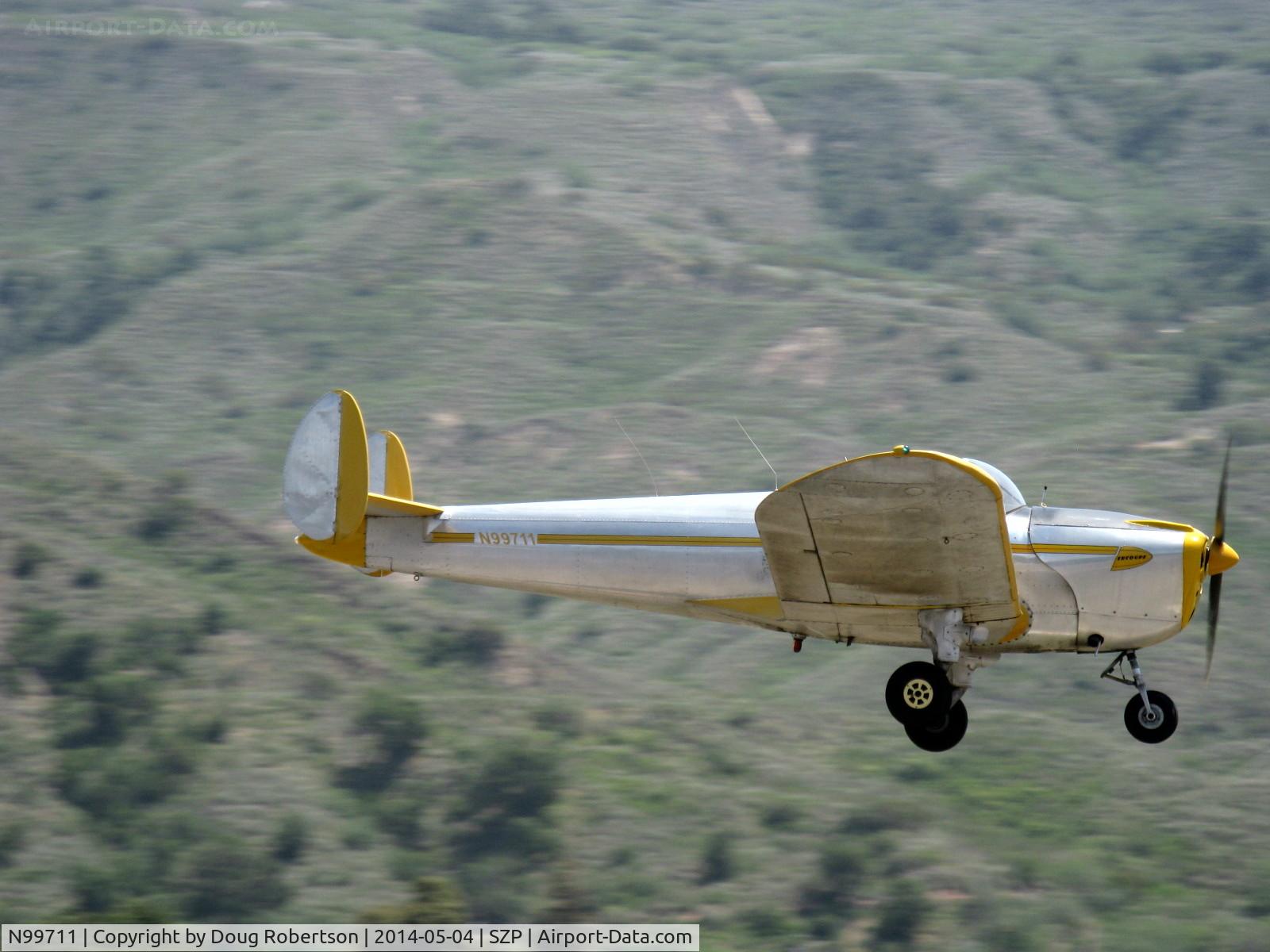 N99711, 1946 Erco 415D Ercoupe C/N 2334, 1946 ERCO Ercoupe 415-D, Continental O-200 100 Hp upgrade, low pass Rwy 22