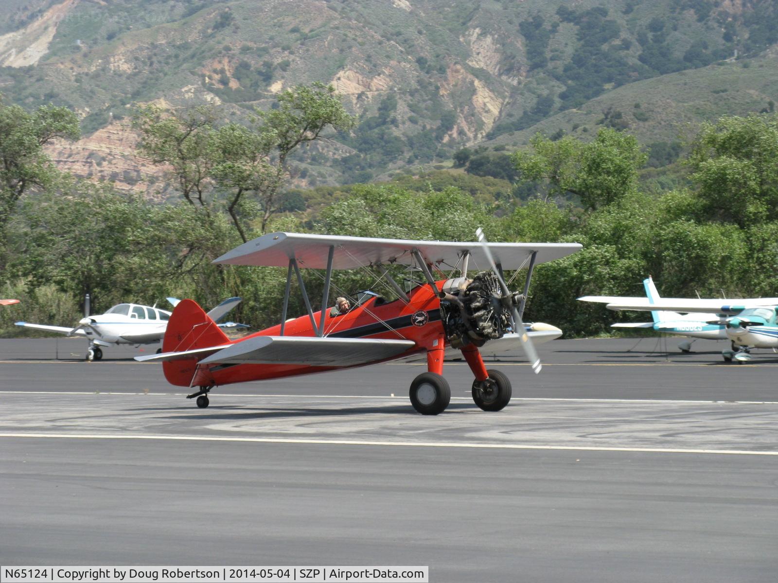 N65124, 1943 Boeing A75N1(PT17) C/N 75-1260, 1943 Boeing Stearman A75N1 (PT-17) 'Spirit of OPEC', P&W R-985 Wasp Jr. (by Jacobs) 450 Hp upgrade, landing roll Rwy 22