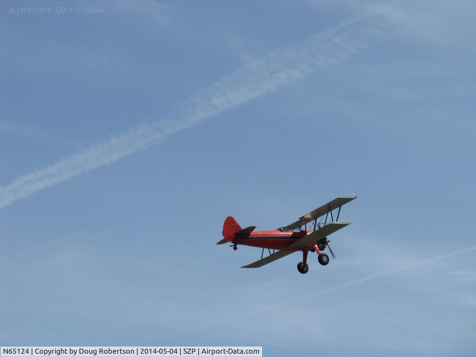 N65124, 1943 Boeing A75N1(PT17) C/N 75-1260, 1943 Boeing Stearman A75N1 (PT-17) 'Spirit of OPEC', P&W R-985 Wasp Jr. (by Jacobs) 450 Hp upgrade, takeoff climb Rwy 22