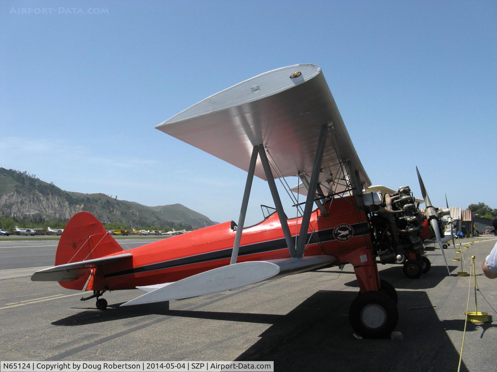 N65124, 1943 Boeing A75N1(PT17) C/N 75-1260, 1943 Boeing Stearman A75N1 (PT-17) 'Spirit of OPEC', P&W R-985 Wasp Jr. (by Jacobs) 450 Hp upgrade, squared wingtips closeup