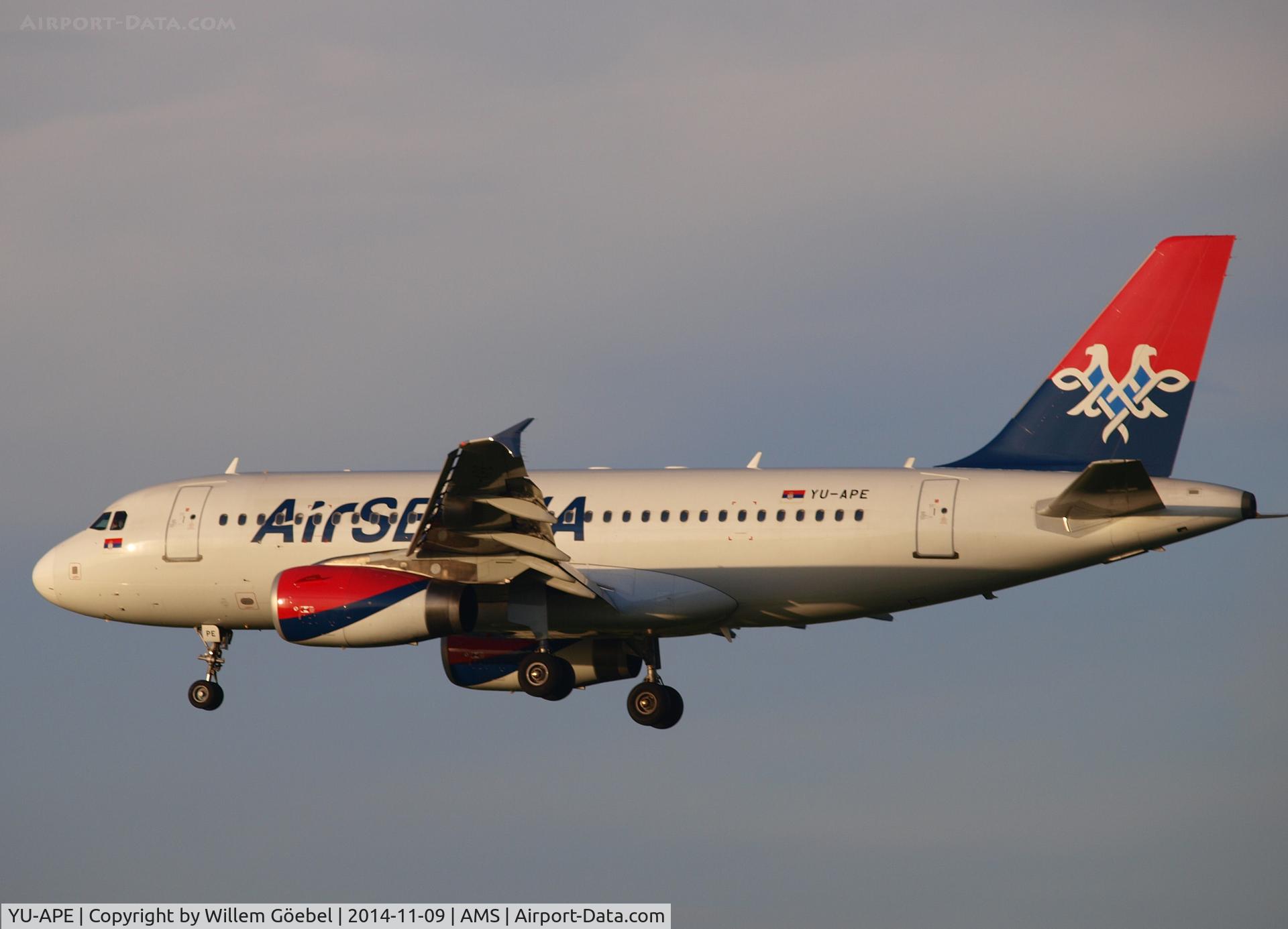 YU-APE, 2007 Airbus A319-132 C/N 3252, Landing on runway 18C of Schiphol Airport