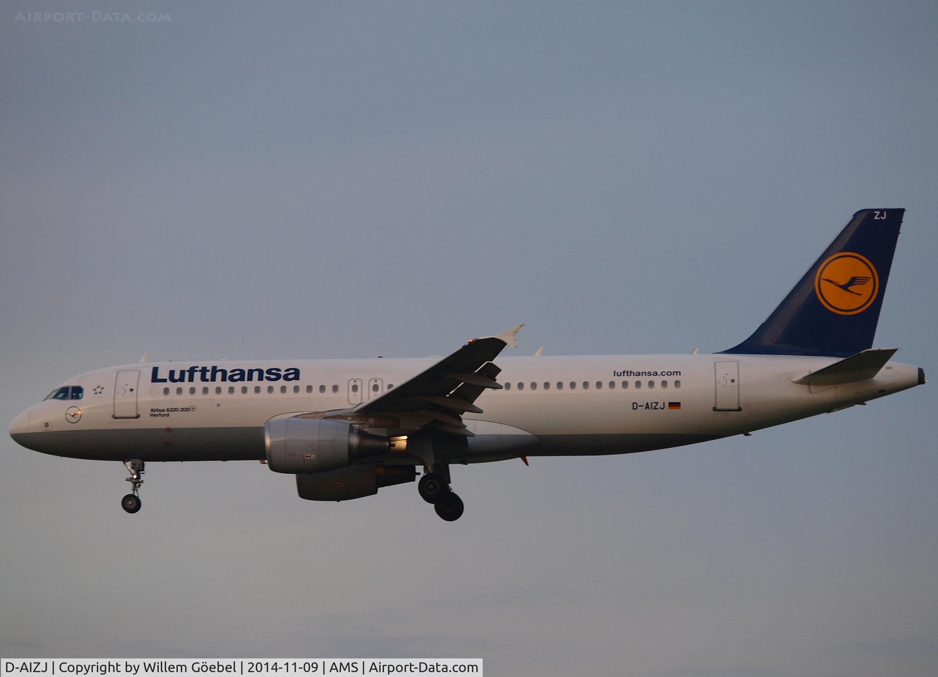D-AIZJ, 2010 Airbus A320-214 C/N 4449, Landing on runway 18C of Schiphol Airport