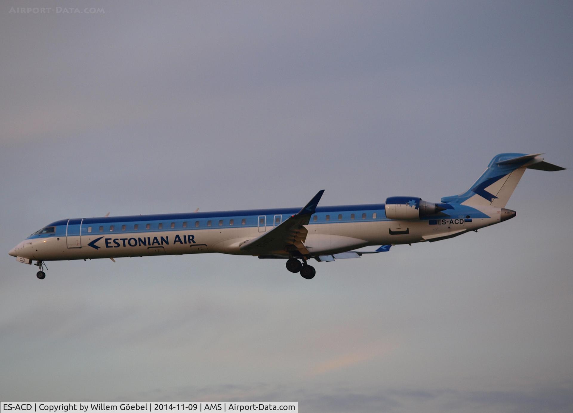 ES-ACD, 2011 Bombardier CRJ-900LR (CL-600-2D24) C/N 15276, Landing on runway 18C of Schiphol Airport