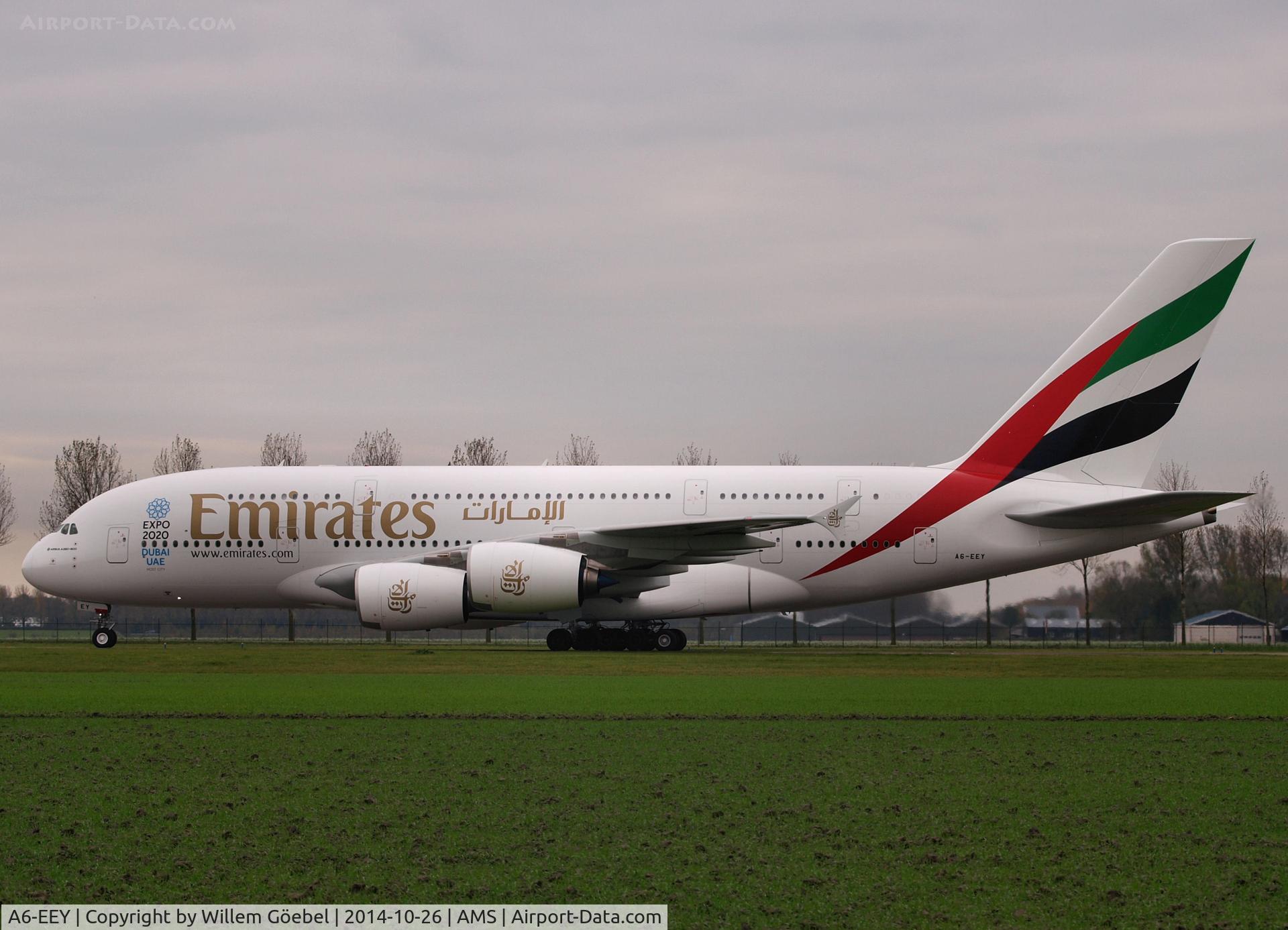 A6-EEY, 2014 Airbus A380-861 C/N 157, Taxi to the gate of Schiphol Airport