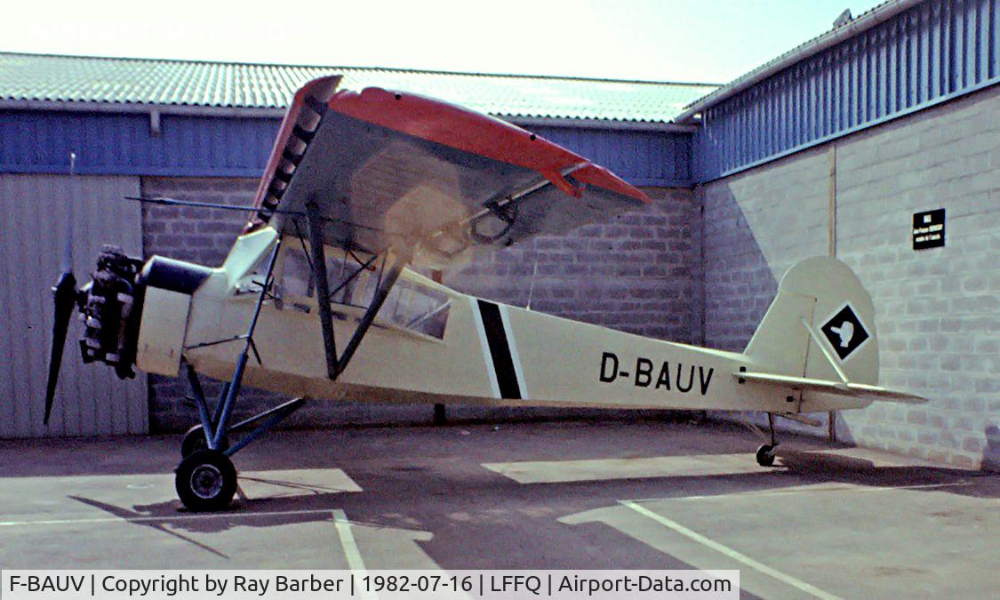 F-BAUV, 1946 Morane-Saulnier MS-505 Criquet C/N 73, Morane-Saulnier MS.505 Criquet [73] La Ferte Alais~F 16/07/1982 Marked D-BAUV for film work. Slight flare from image hope it does not detract to much.