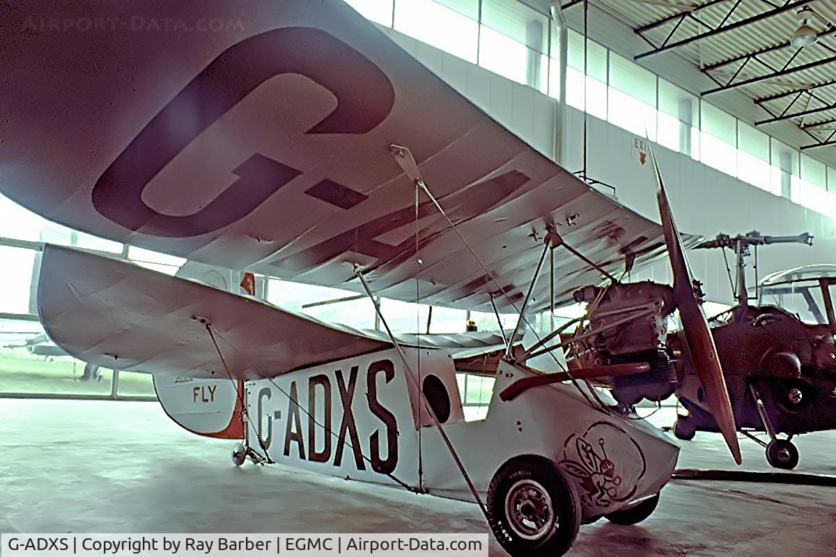 G-ADXS, 1935 Mignet HM.14 Pou-du-Ciel C/N CLS1, Mignet HM.14 Pou-du-Ciel [CLS.1] (Historic Aircraft Museum) Southend~G 03/07/1974. From a slide.