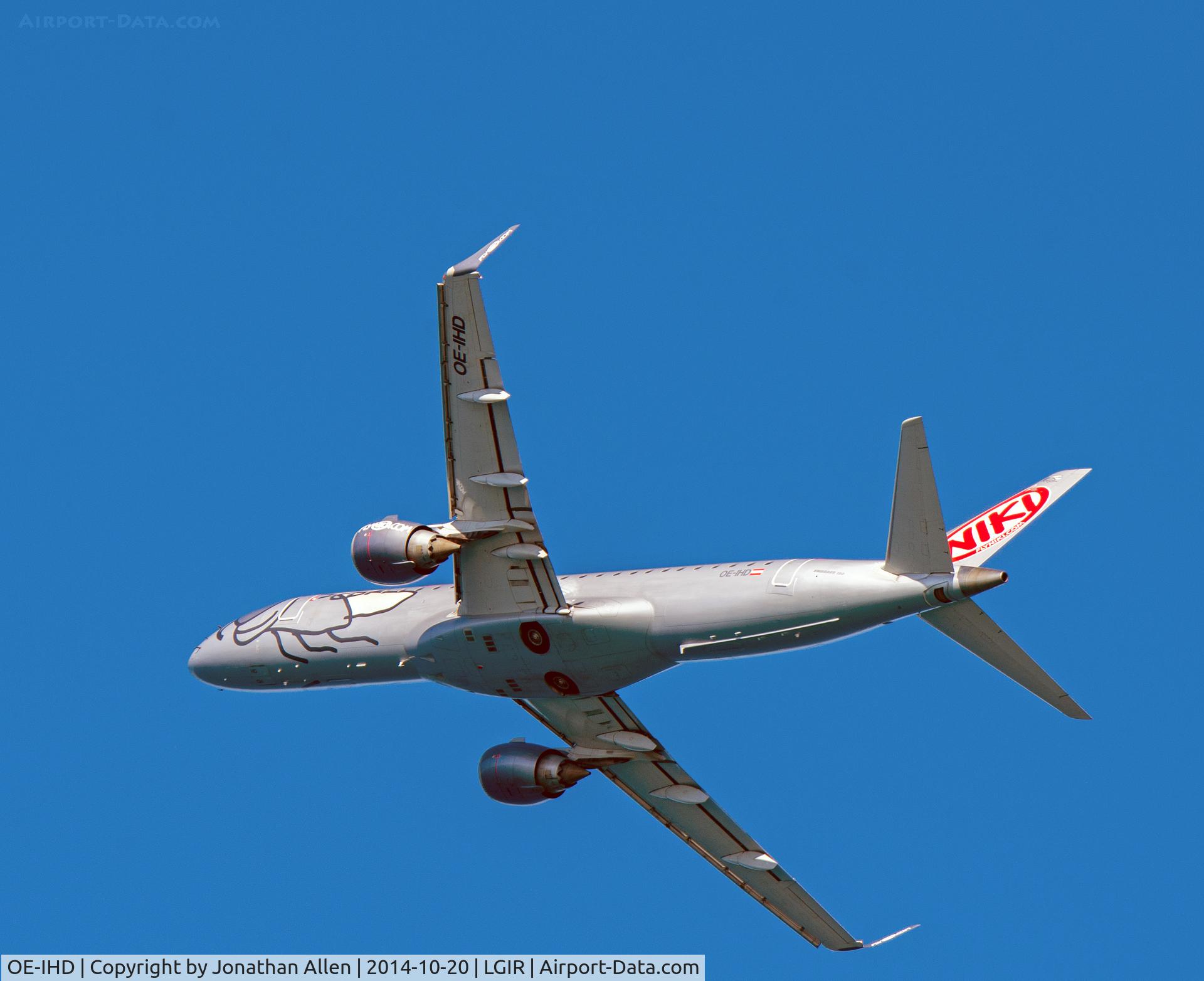 OE-IHD, 2010 Embraer E190 (ERJ-190-100) C/N 19000354, Taking off from Heraklion, Crete.